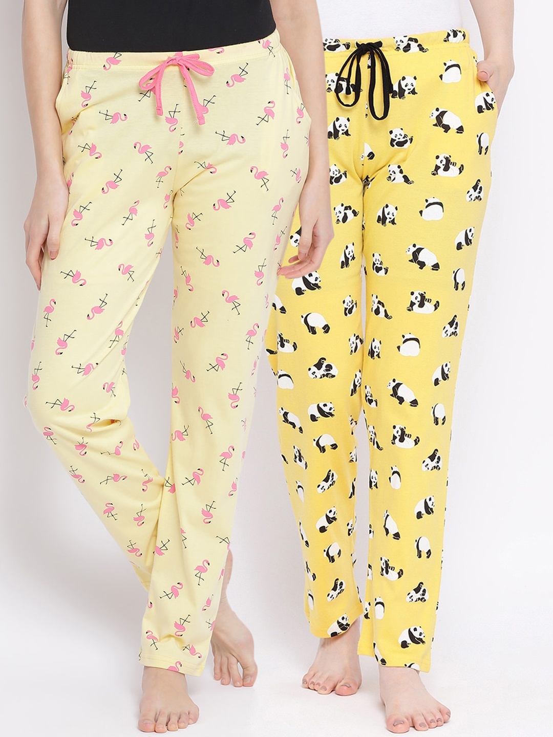 

Kanvin Women Pack of 2 Yellow Printed Pure Cotton Lounge Pants