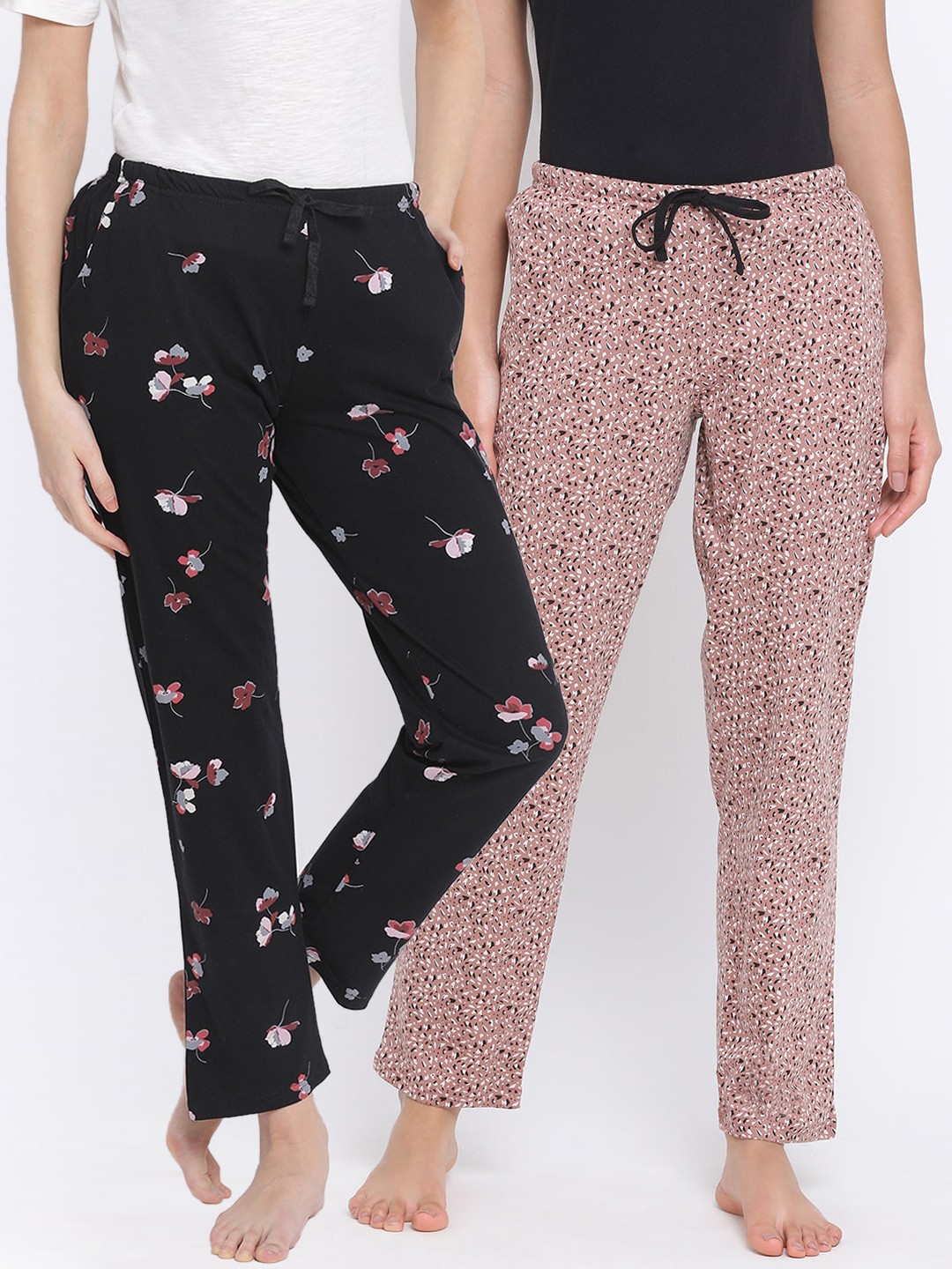 

Kanvin Women Pack of 2 Printed Pure Cotton Lounge Pants, Black