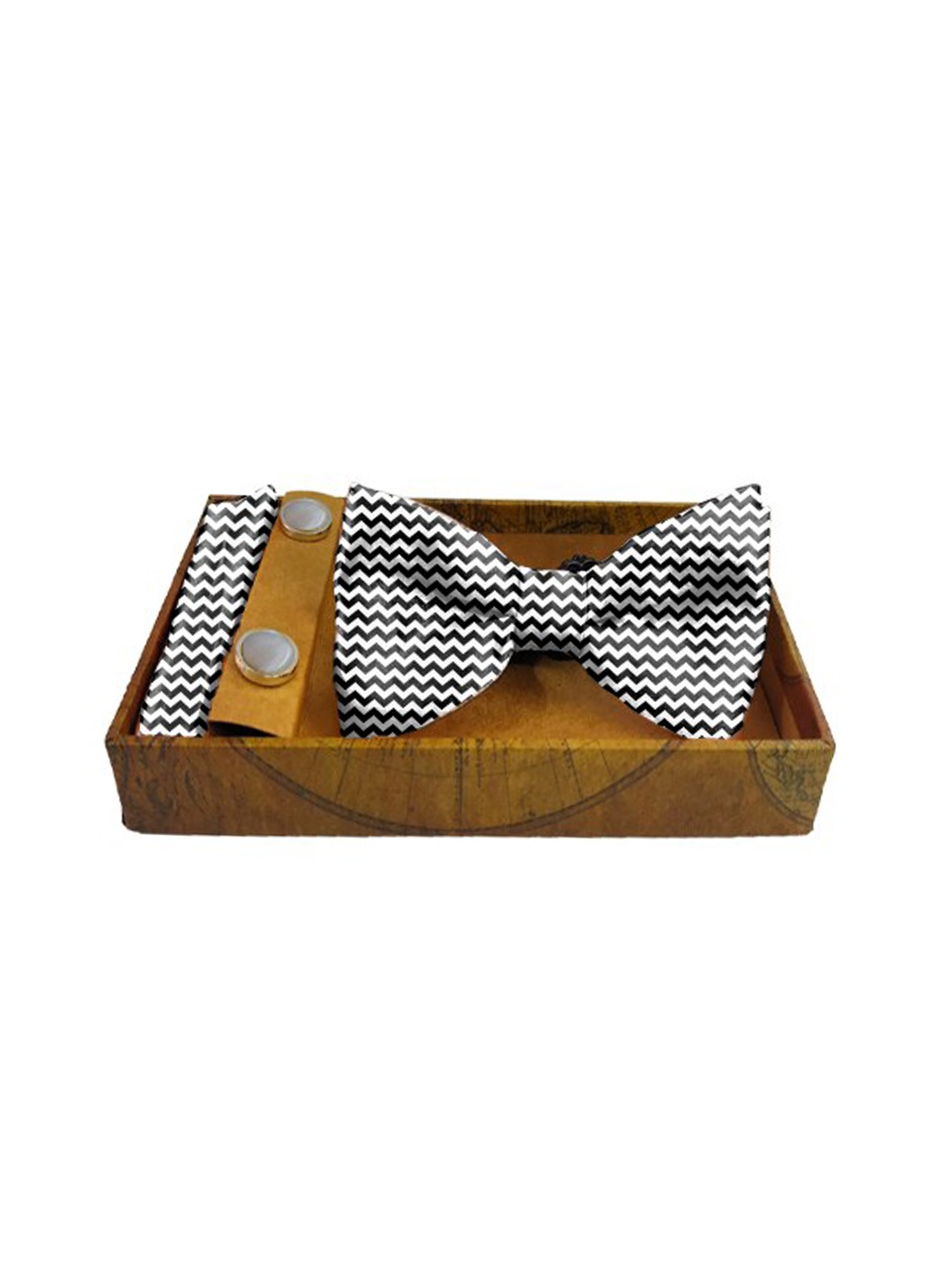 

Blacksmith Men White & Black Chevron Printed 100% Satin Accessory Gift Set
