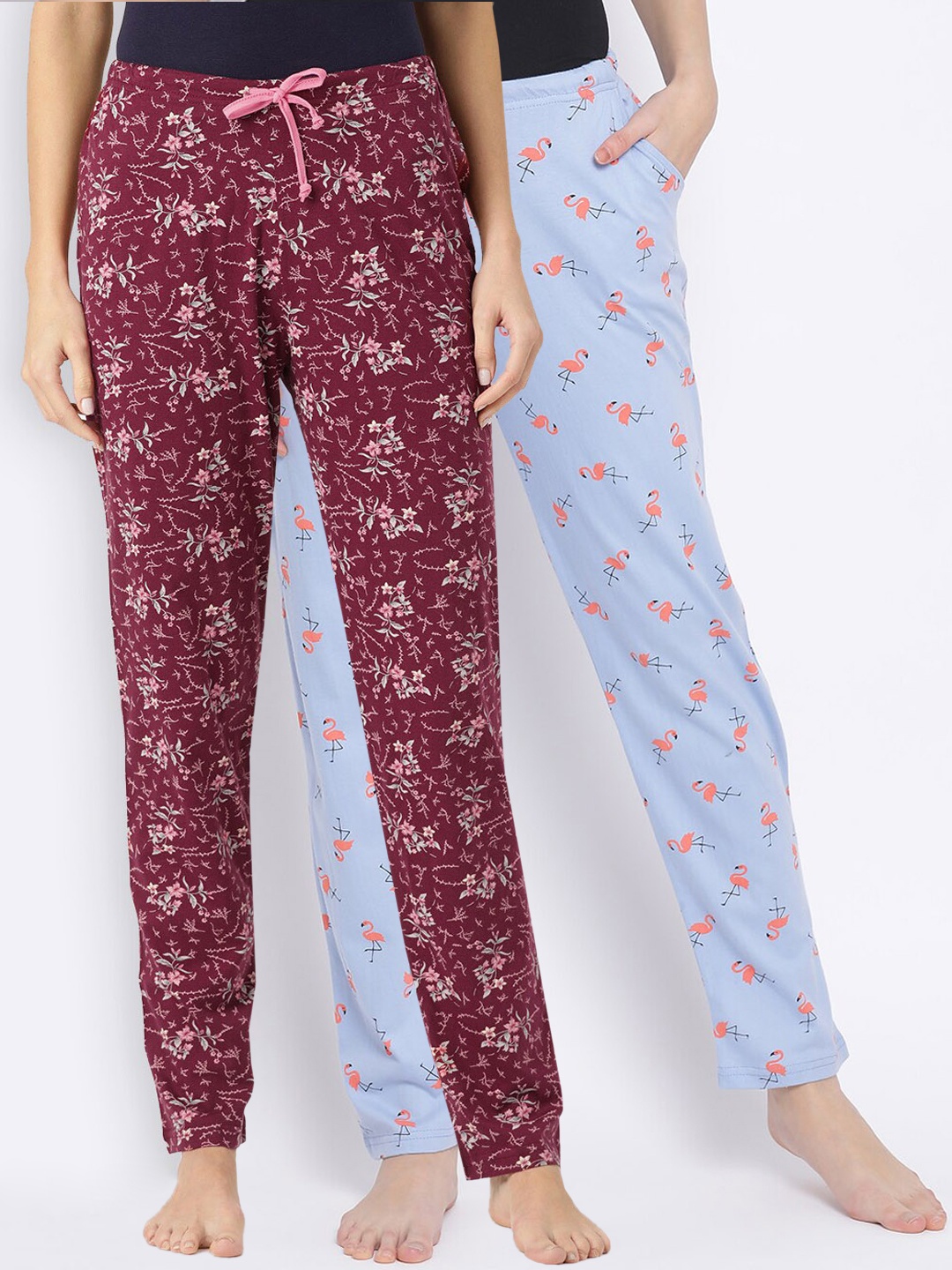 

Kanvin Women Pack Of 2 Printed Cotton Lounge Pants, Blue
