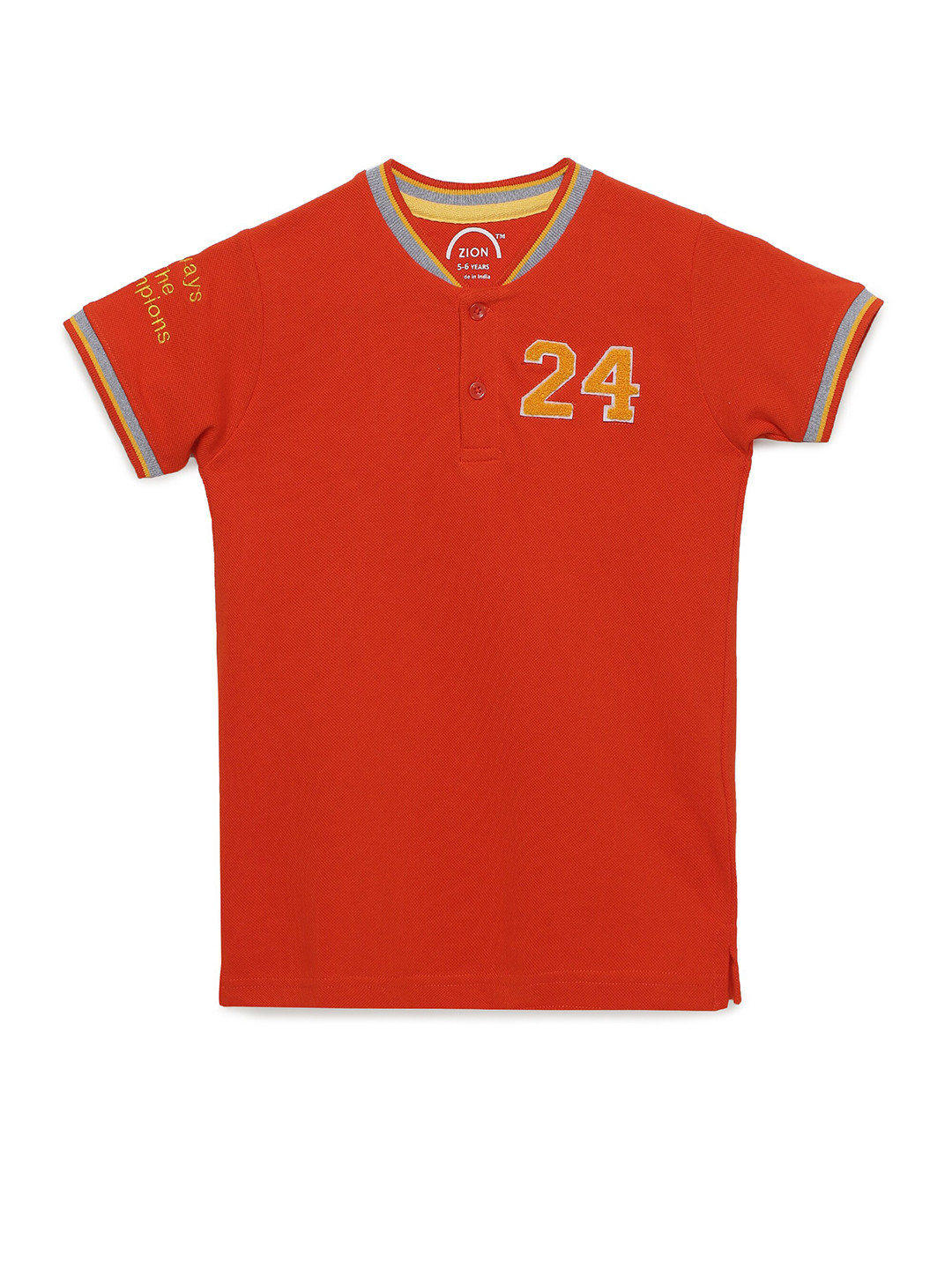 

ZION Boys Red Pure Cotton Solid Henley Neck Pure Cotton T-shirt