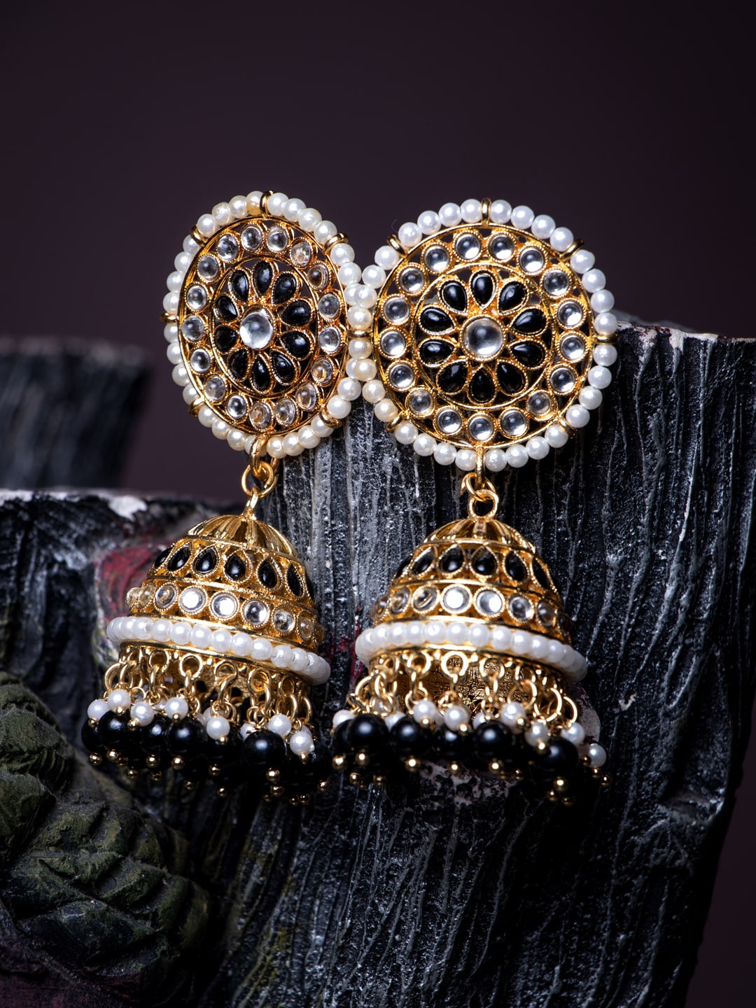 

MORKANTH JEWELLERY Gold-Plated & Black Contemporary Jhumkas