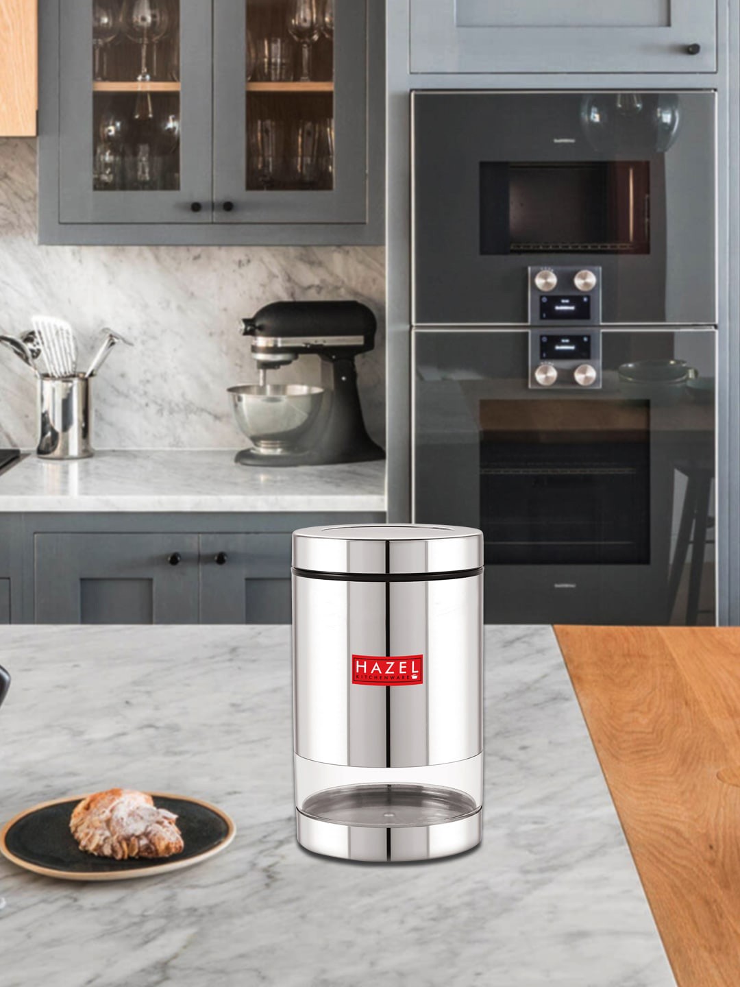 

HAZEL Silver-Toned & Transparent Solid Stainless Steel See-Through Canisters