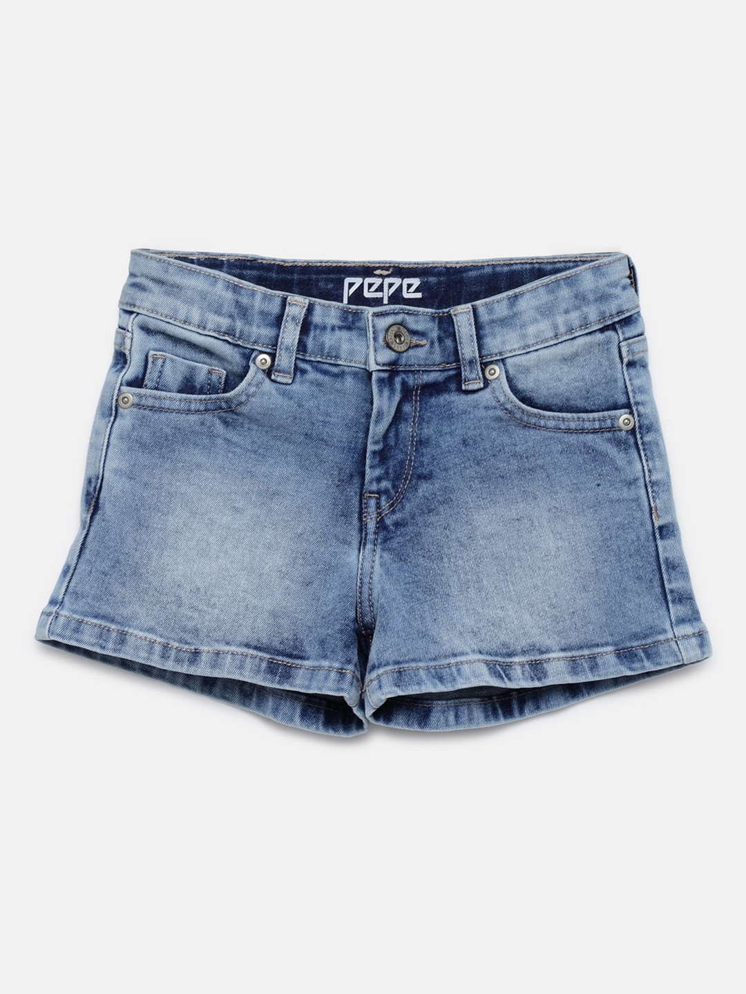 

Pepe Jeans Girls Blue Washed Regular Fit Denim Shorts