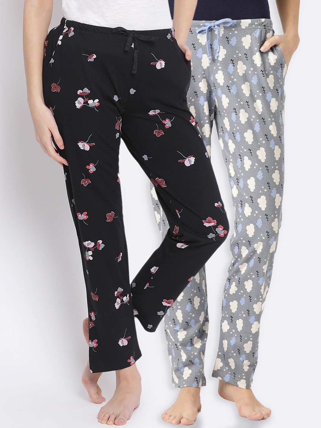 

Kanvin Women Pack Of 2 Printed Cotton Lounge Pants, Black