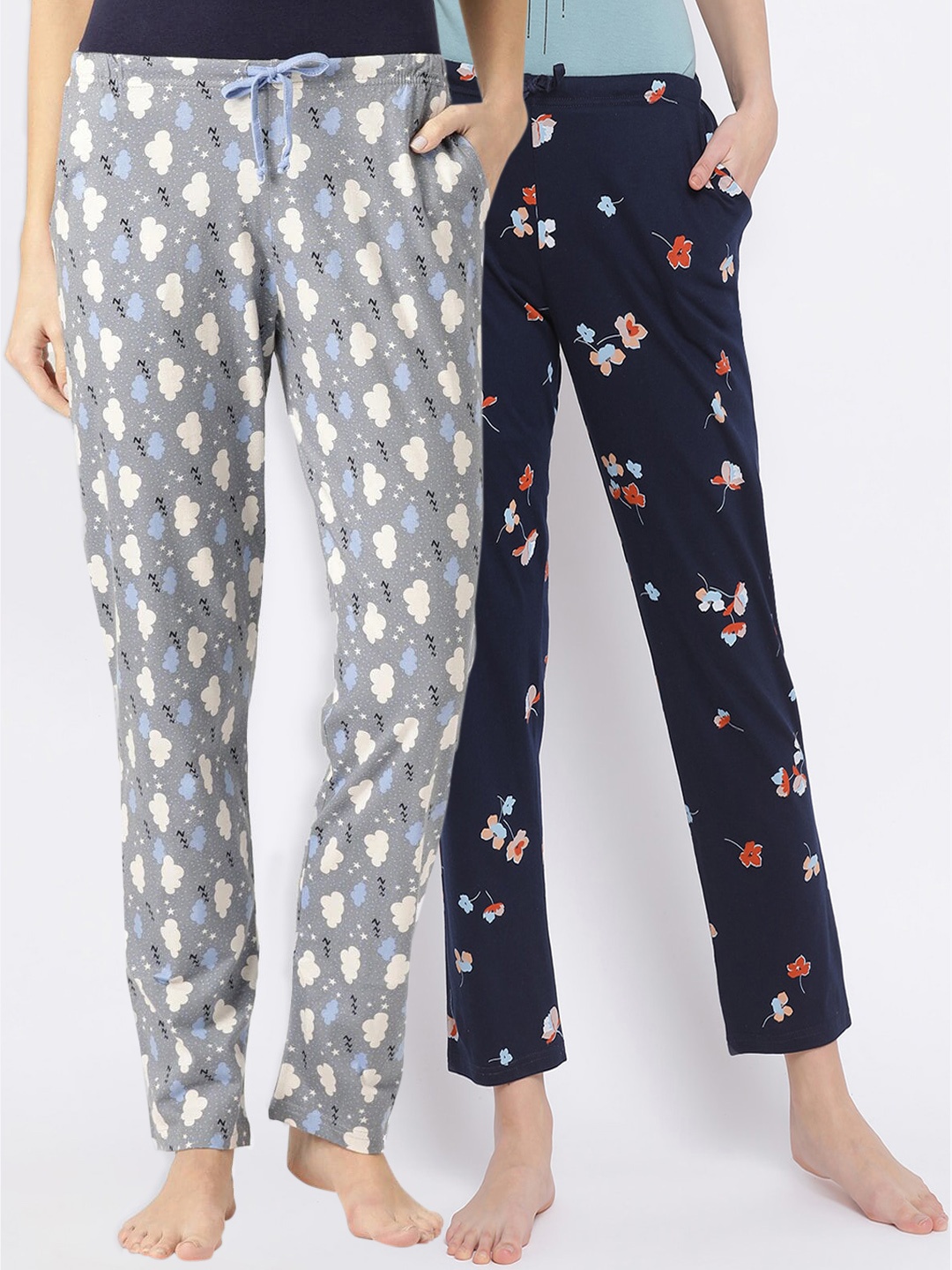 

Kanvin Women Pack Of 2 Printed Cotton Lounge Pants, Navy blue