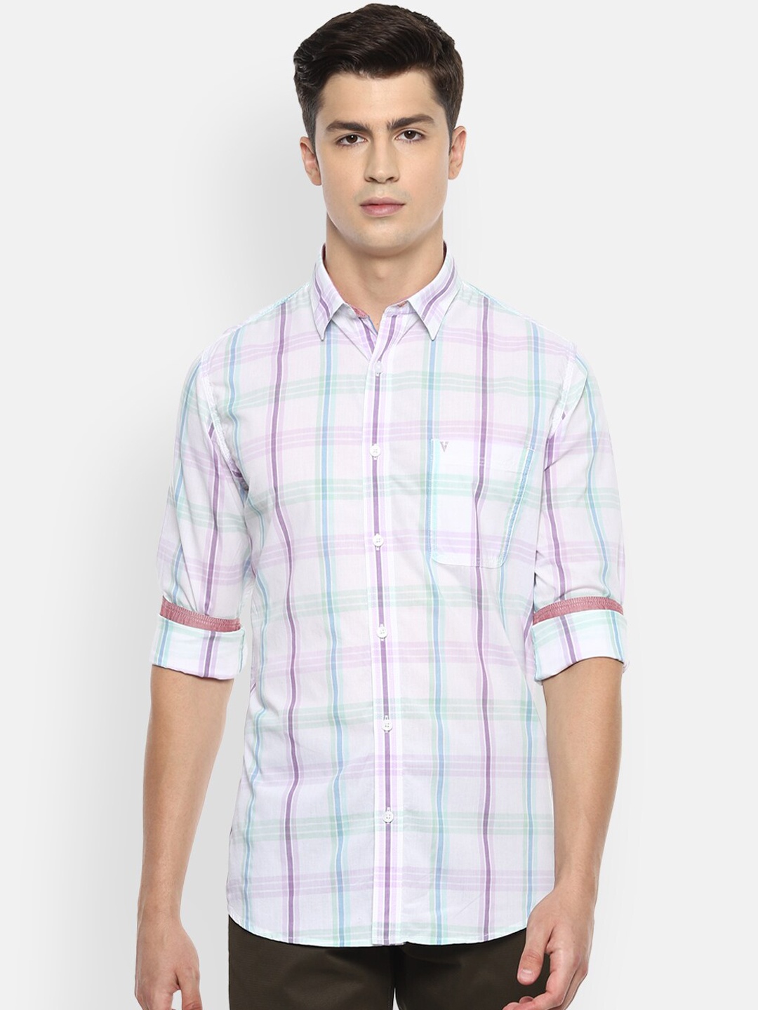 

Van Heusen Sport Men White & Purple Slim Fit Checked Casual Shirt