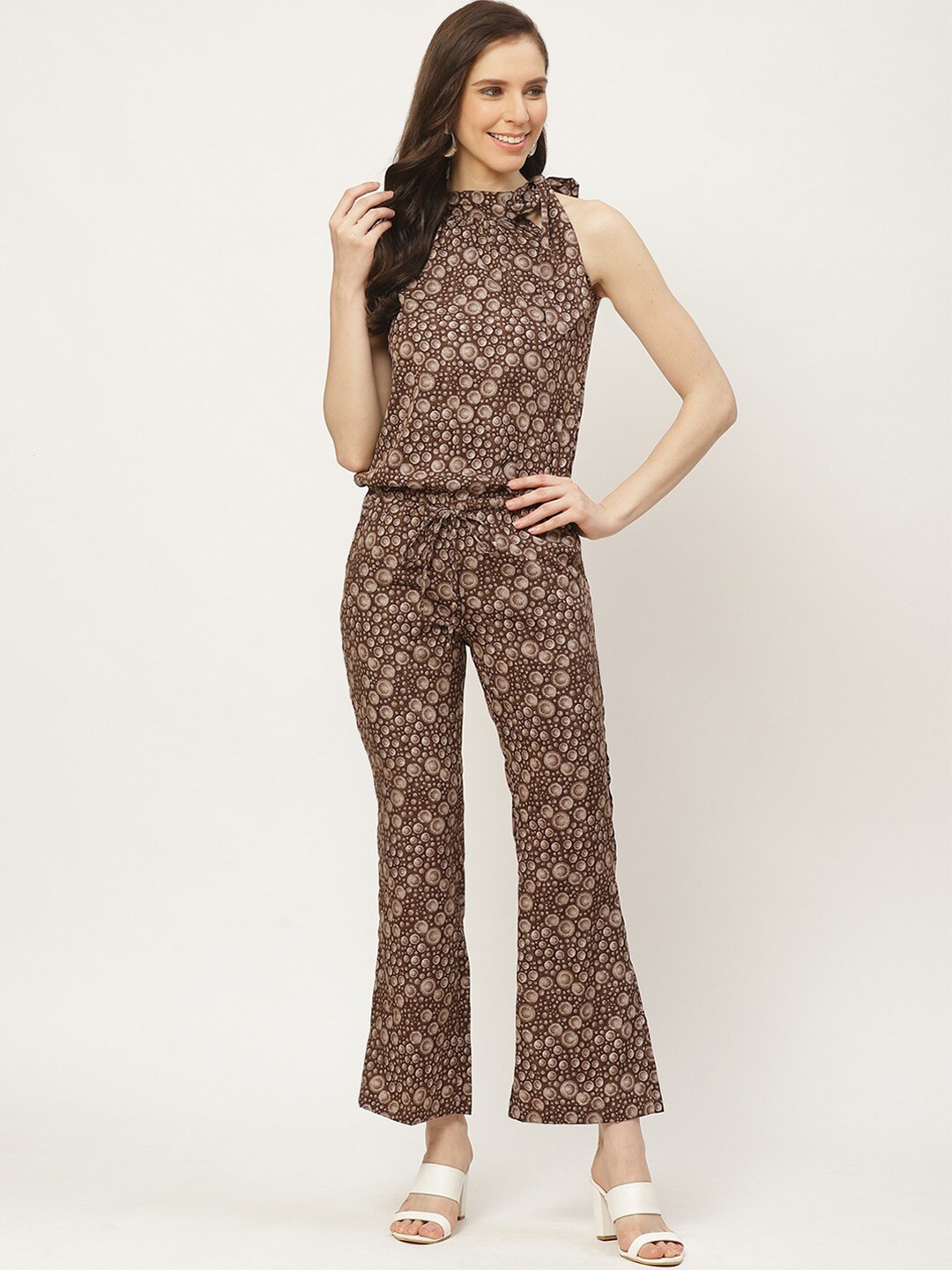 

Cottinfab Women Brown & Off-White Printed Jumpsuit