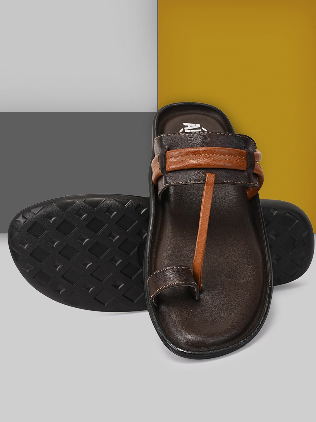 

Apsis Men Brown & Black Ethnic Comfort Sandals