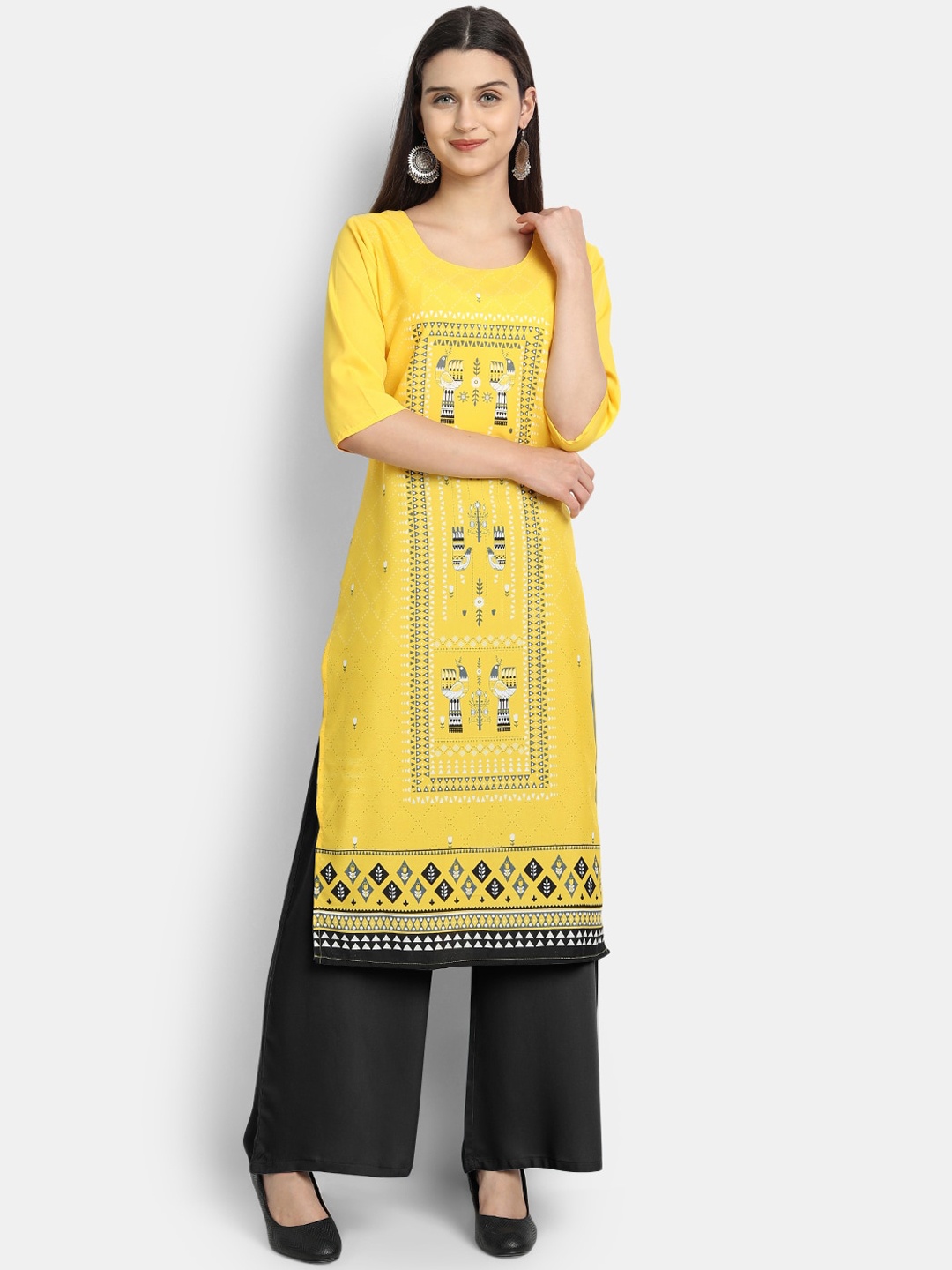 Ethnic basket Women Yellow Ethnic Motifs Crepe Kurta