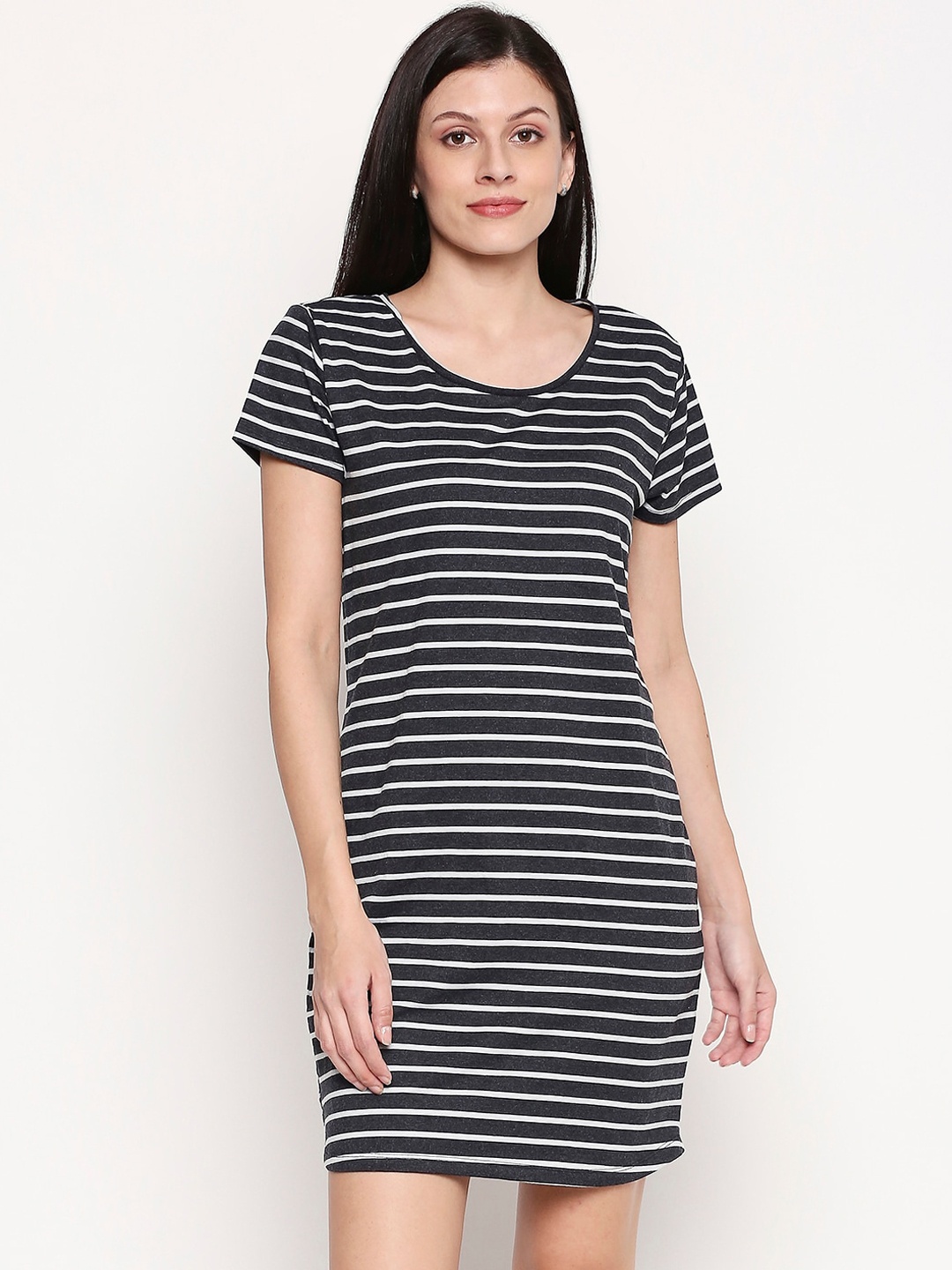 

People Charcoal Grey & White Striped T-shirt Dress
