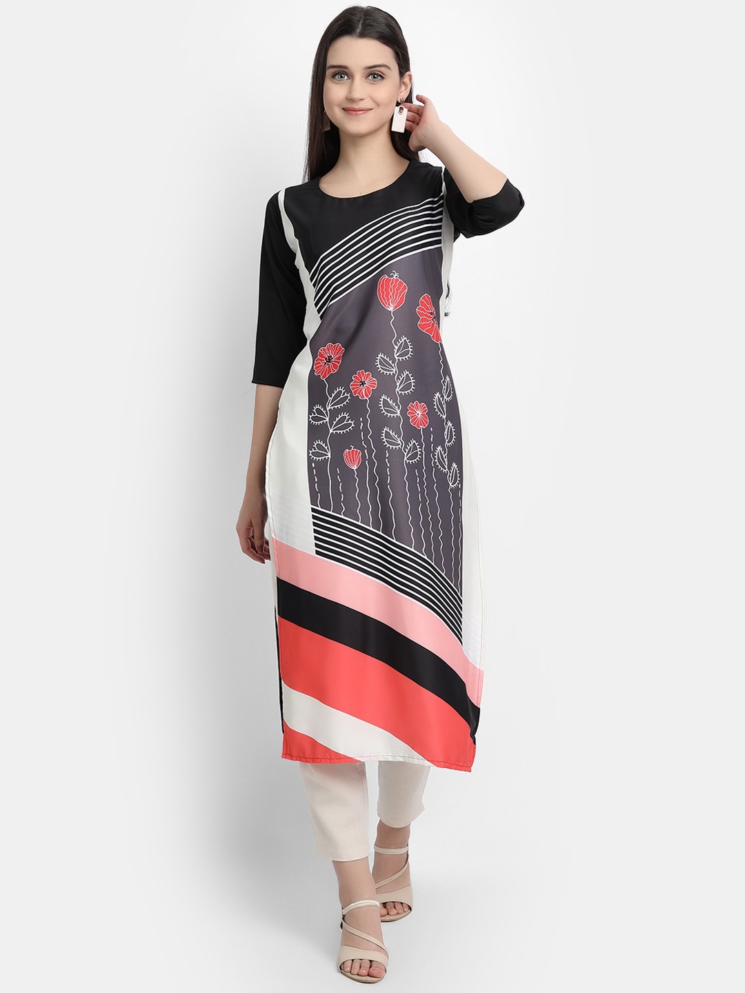 

Ethnic basket Women Black Ethnic Motifs Printed Crepe Kurta