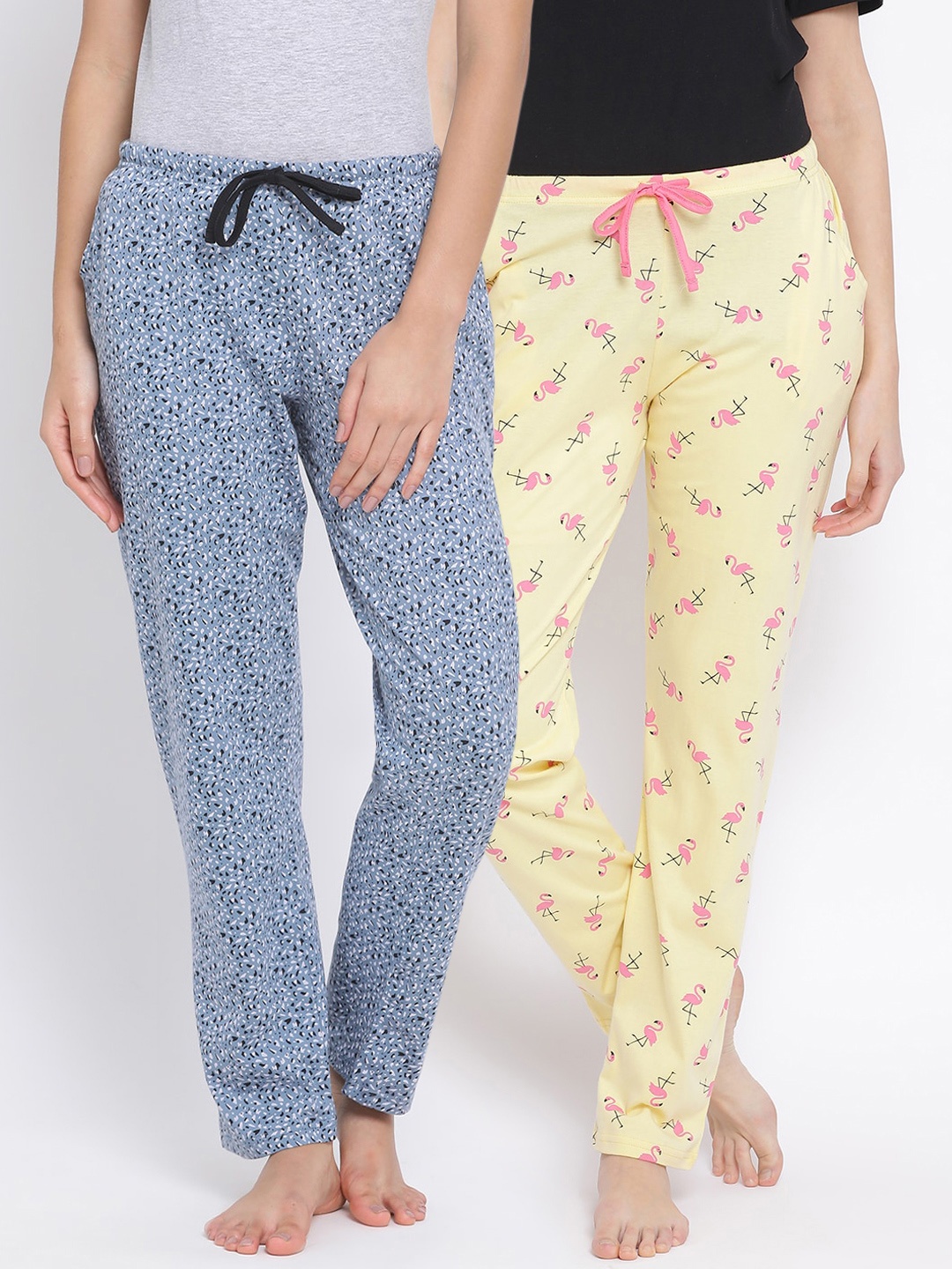 

Kanvin Women Pack of 2 Printed Pure Cotton Lounge Pants, Yellow