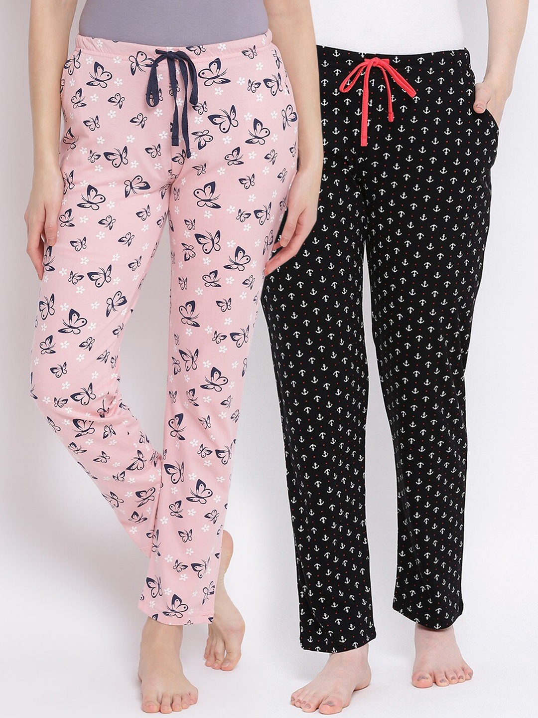 

Kanvin Women Pack Of 2 Printed Cotton Lounge Pants, Pink