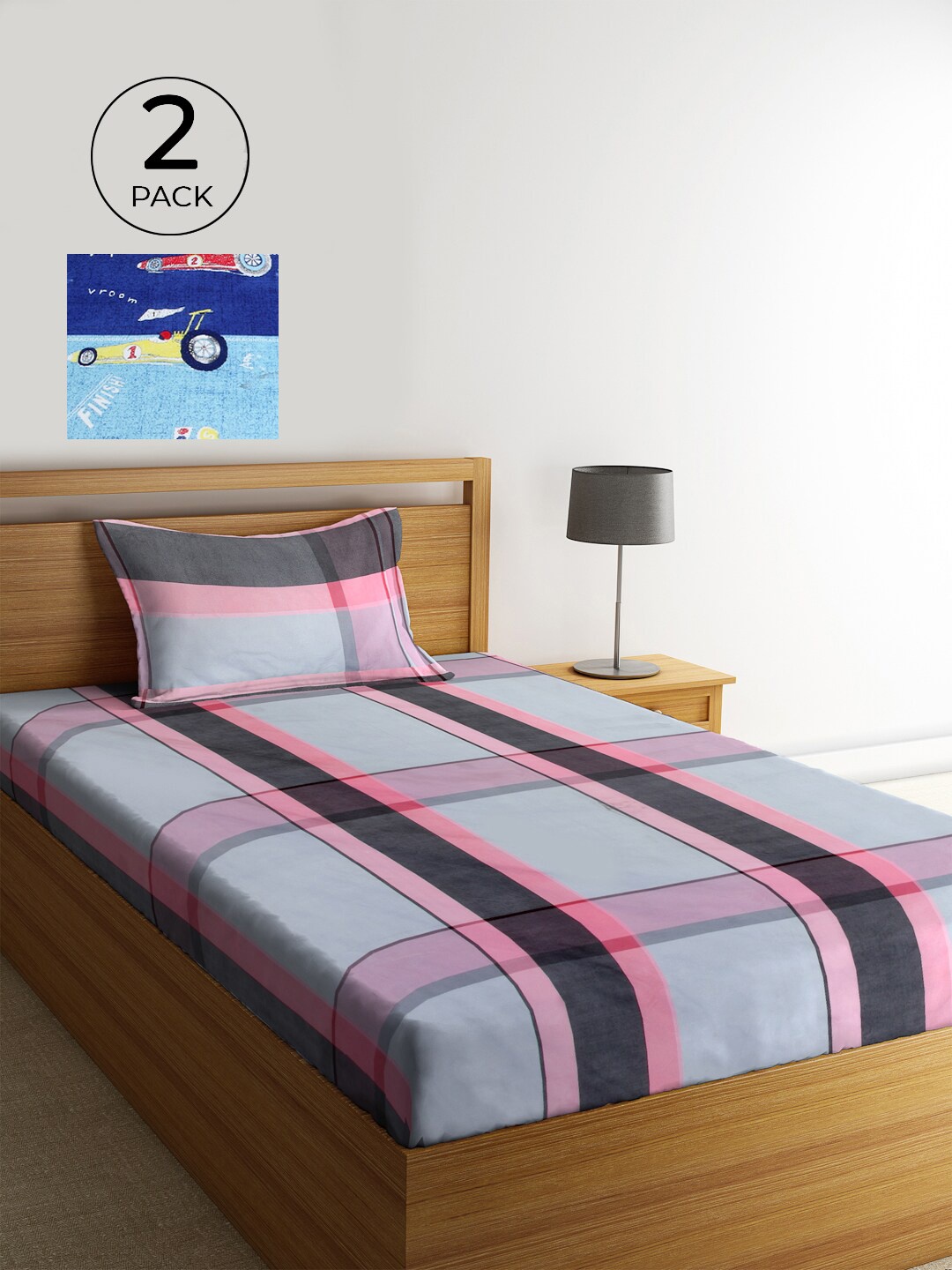 

KLOTTHE Set of 2 Geometric 300 TC Cotton Blend Single Bedsheet with 2 Pillow Covers, Blue
