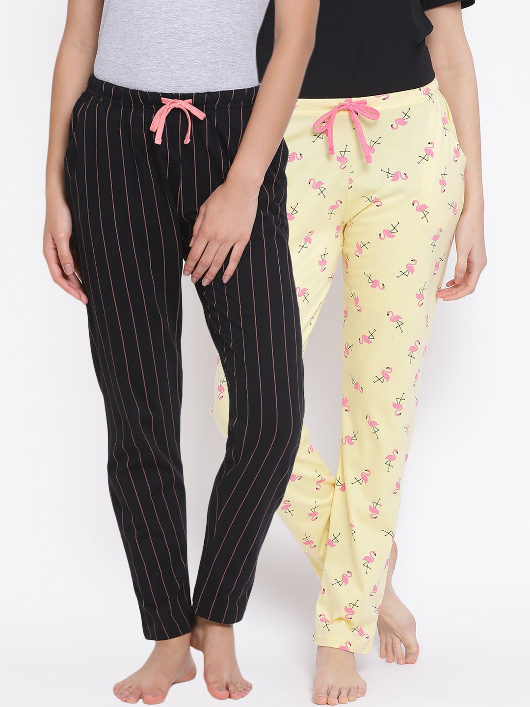 

Kanvin Women Pack Of 2 Printed Cotton Lounge Pants, Yellow