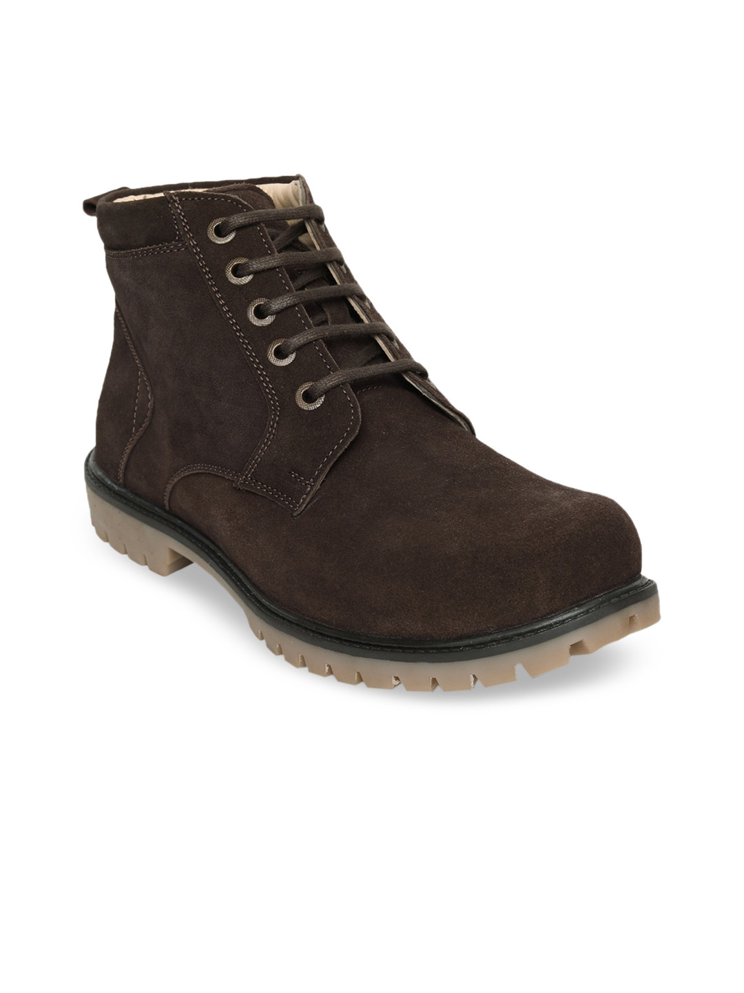 

LOUIS STITCH Men Brown Suede Mid Top Flat Boots