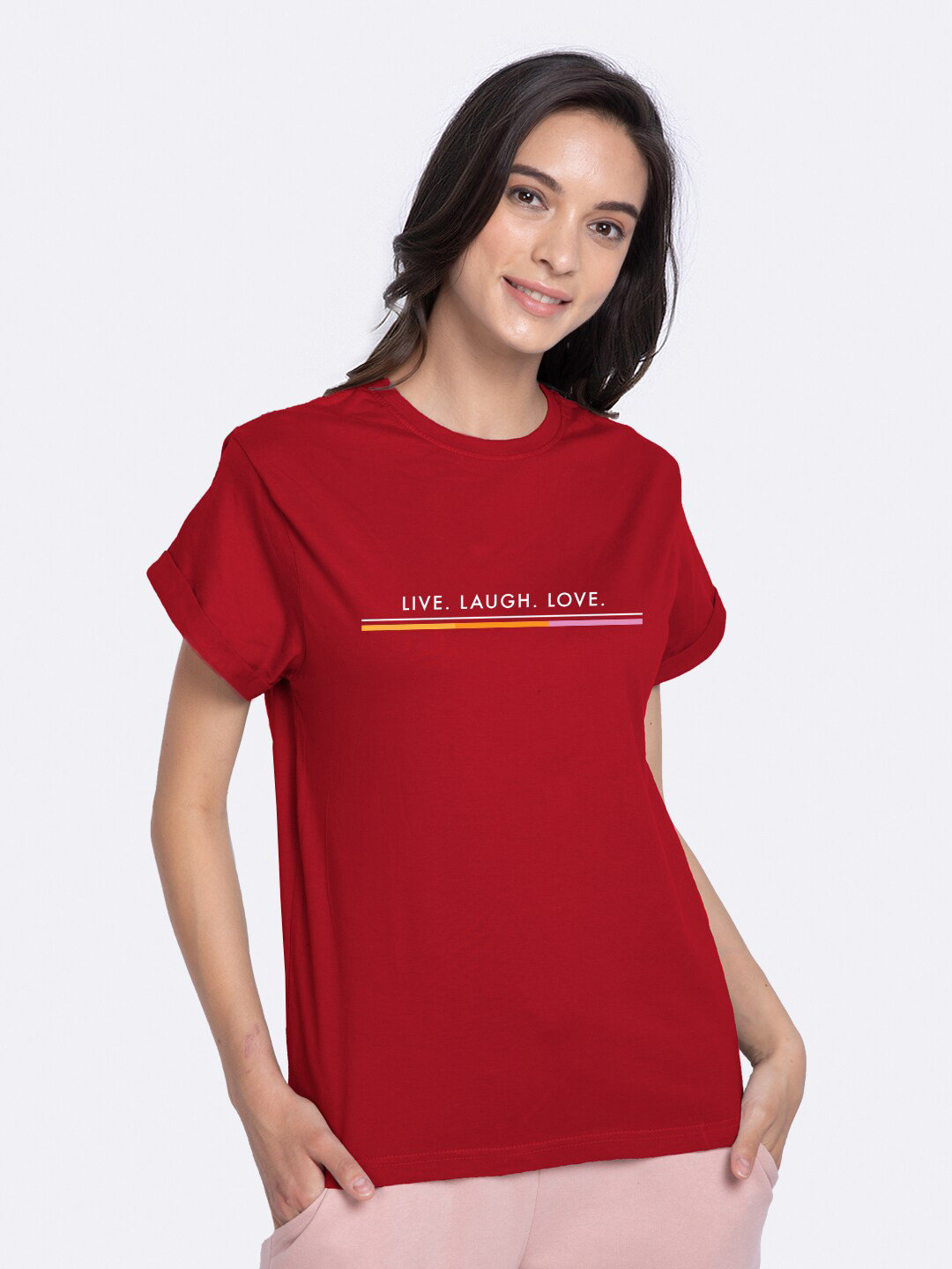 

Bewakoof Women Red Printed Round Neck Boyfriend T-Shirt