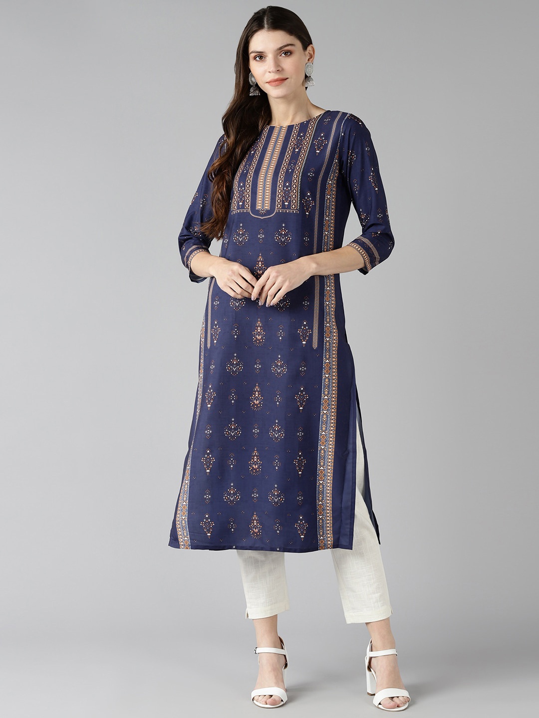 

AHIKA Women Navy Blue Ethnic Motifs Printed Kurta