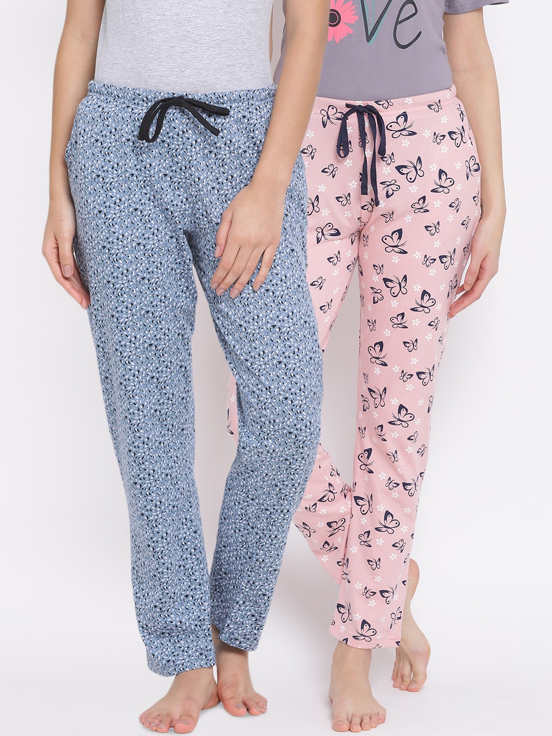 

Kanvin Women Pack of 2 Printed Pure Cotton Lounge Pants, Pink