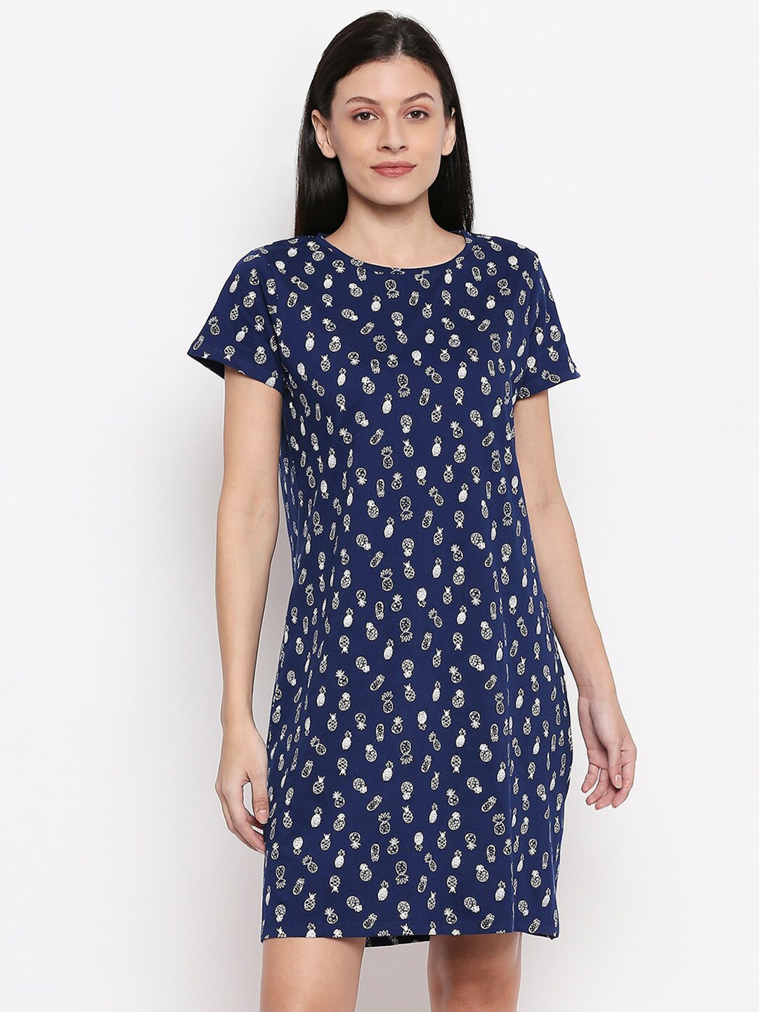

People Blue & White Printed Nightdress