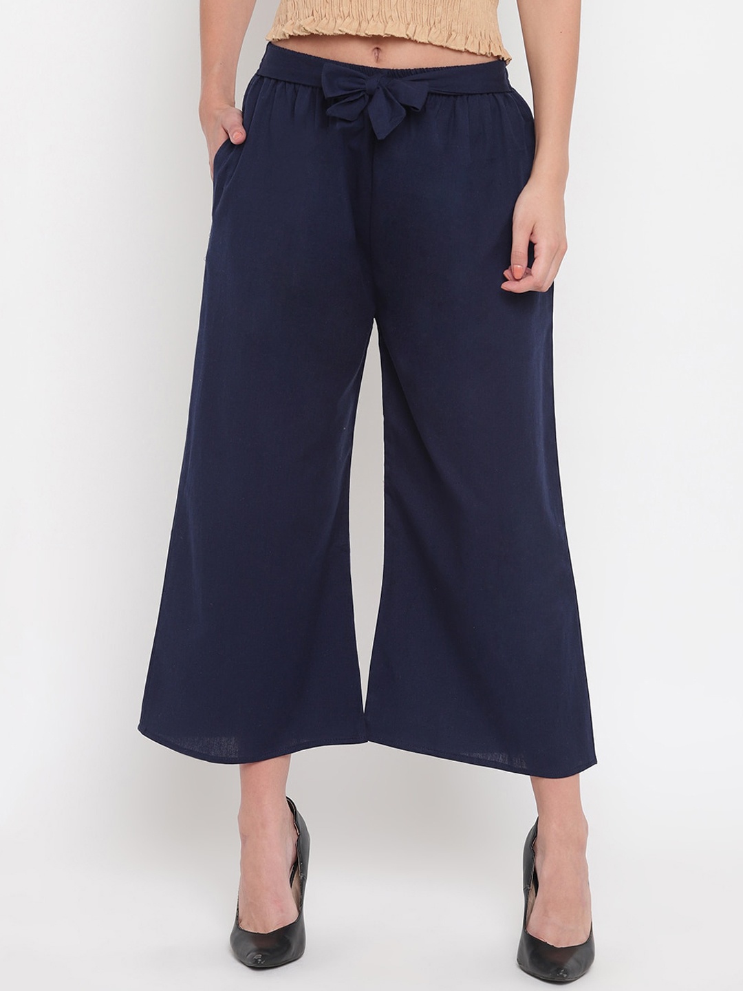 

Aawari Women Navy Blue Regular Fit Solid Wide Leg Palazzos