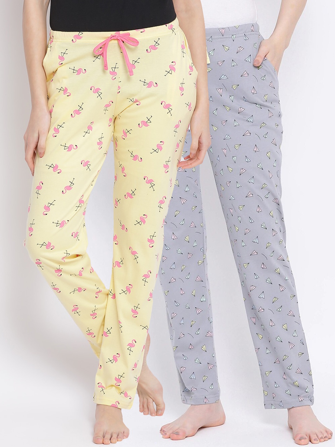 

Kanvin Women Pack Of 2 Printed Cotton Lounge Pants, Yellow