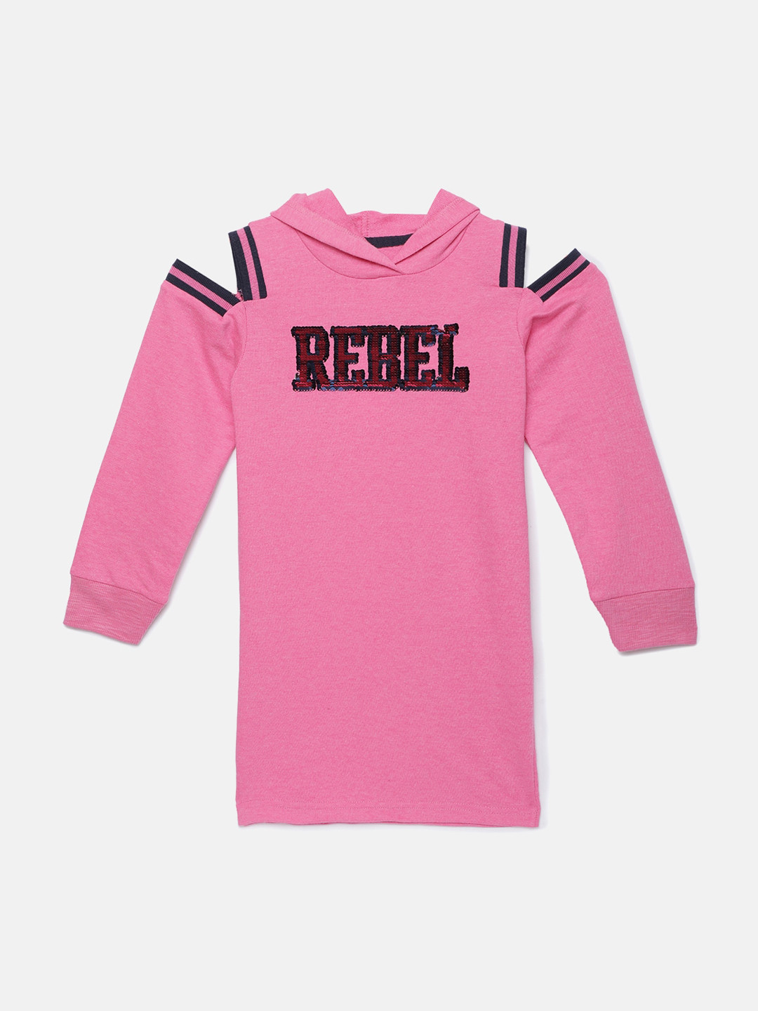 

ZION Girls Pink Pure Cotton Sequinned Hooded T-shirt Dress