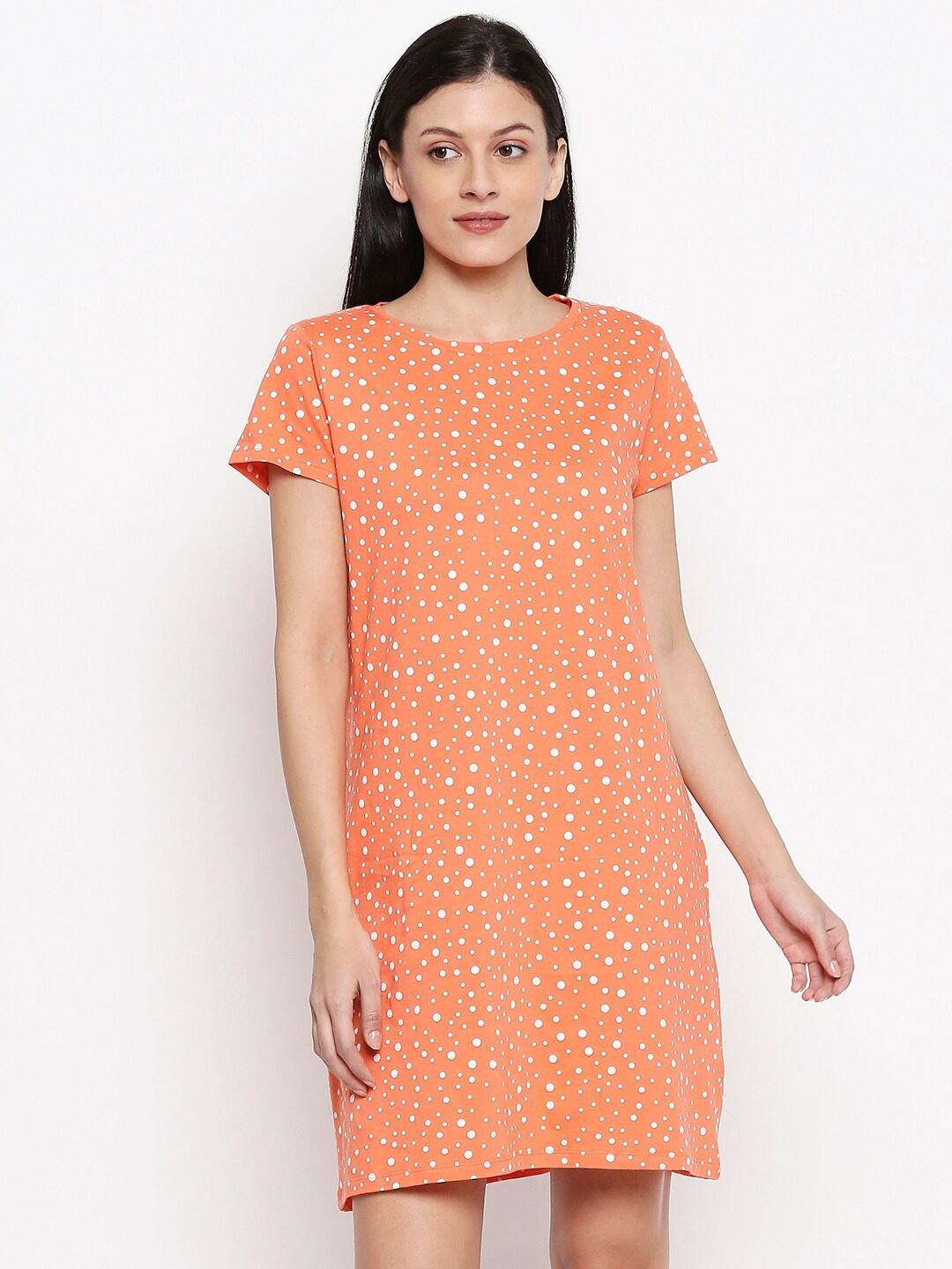 

People Women Coral Orange Printed Sleep Shirt