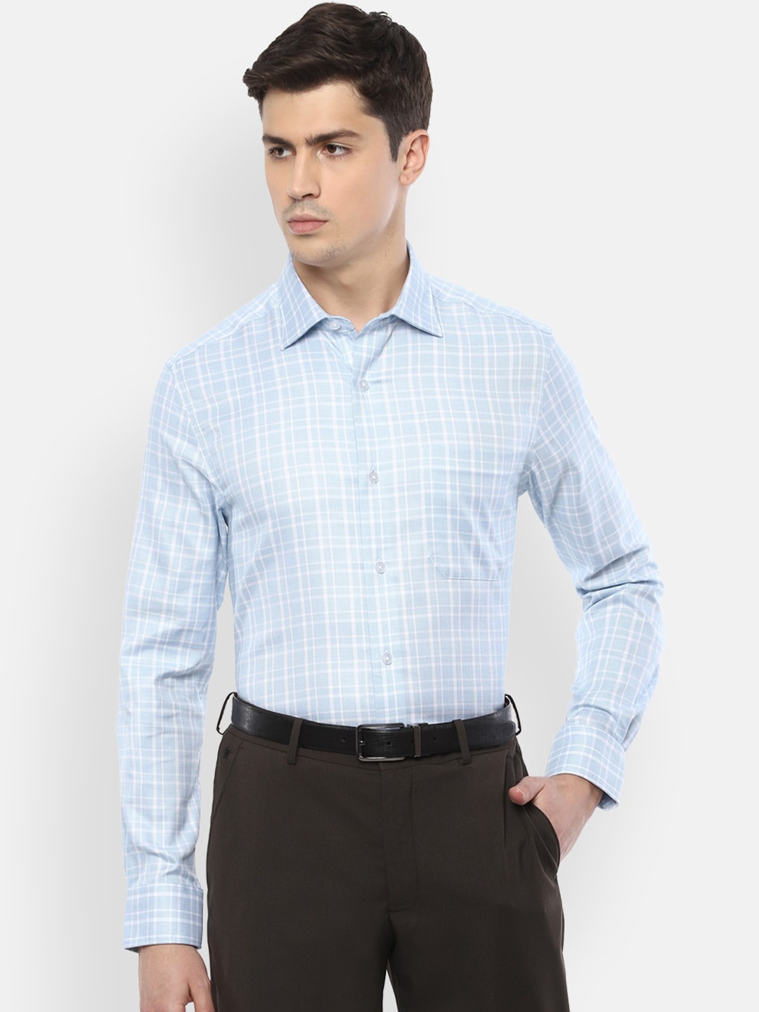 

Louis Philippe Permapress Men Blue Regular Fit Checked Casual Shirt