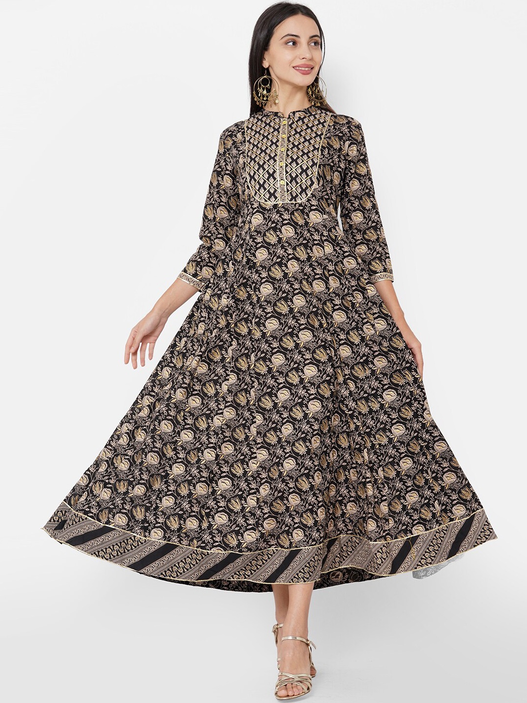 

FASHOR Black Ethnic Motifs Maxi Dress