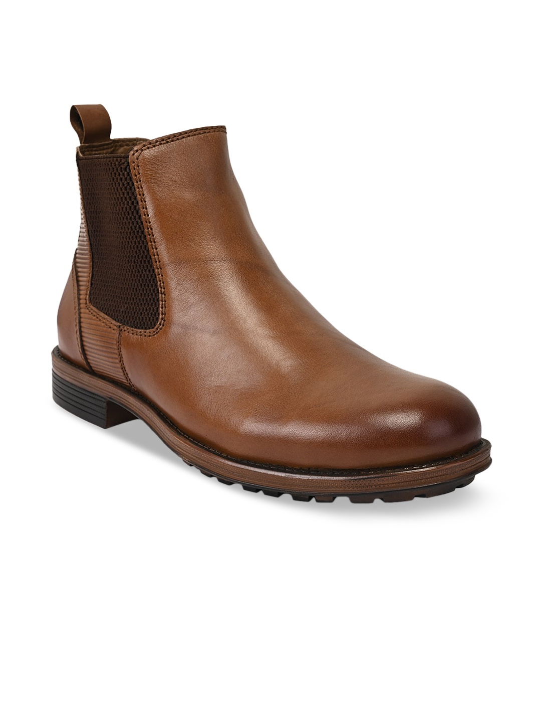 

Teakwood Leathers Men Brown Leather Mid-Top Flat Boots