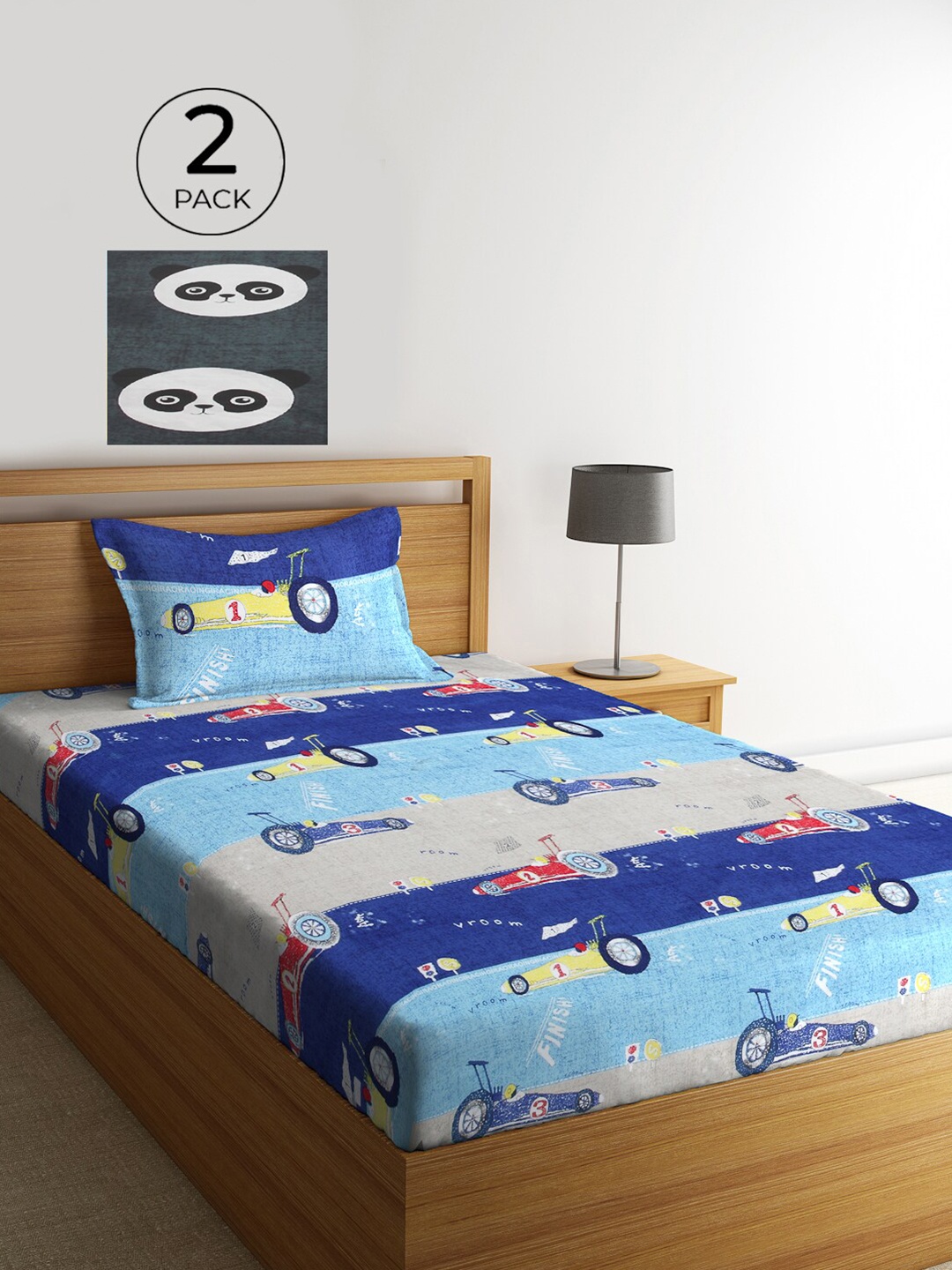 

KLOTTHE Blue & Grey Abstract 210 TC Polycotton 2 Single Bedsheet with 2 Pillow Covers