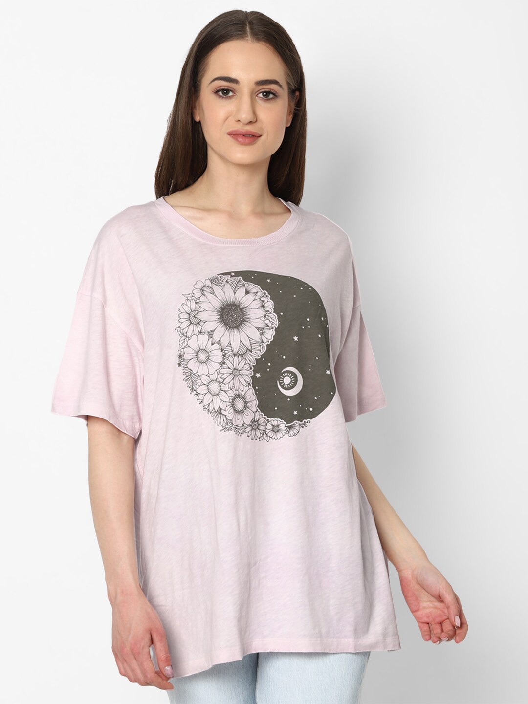 

AMERICAN EAGLE OUTFITTERS Women Lavender Printed Round Neck T-shirt