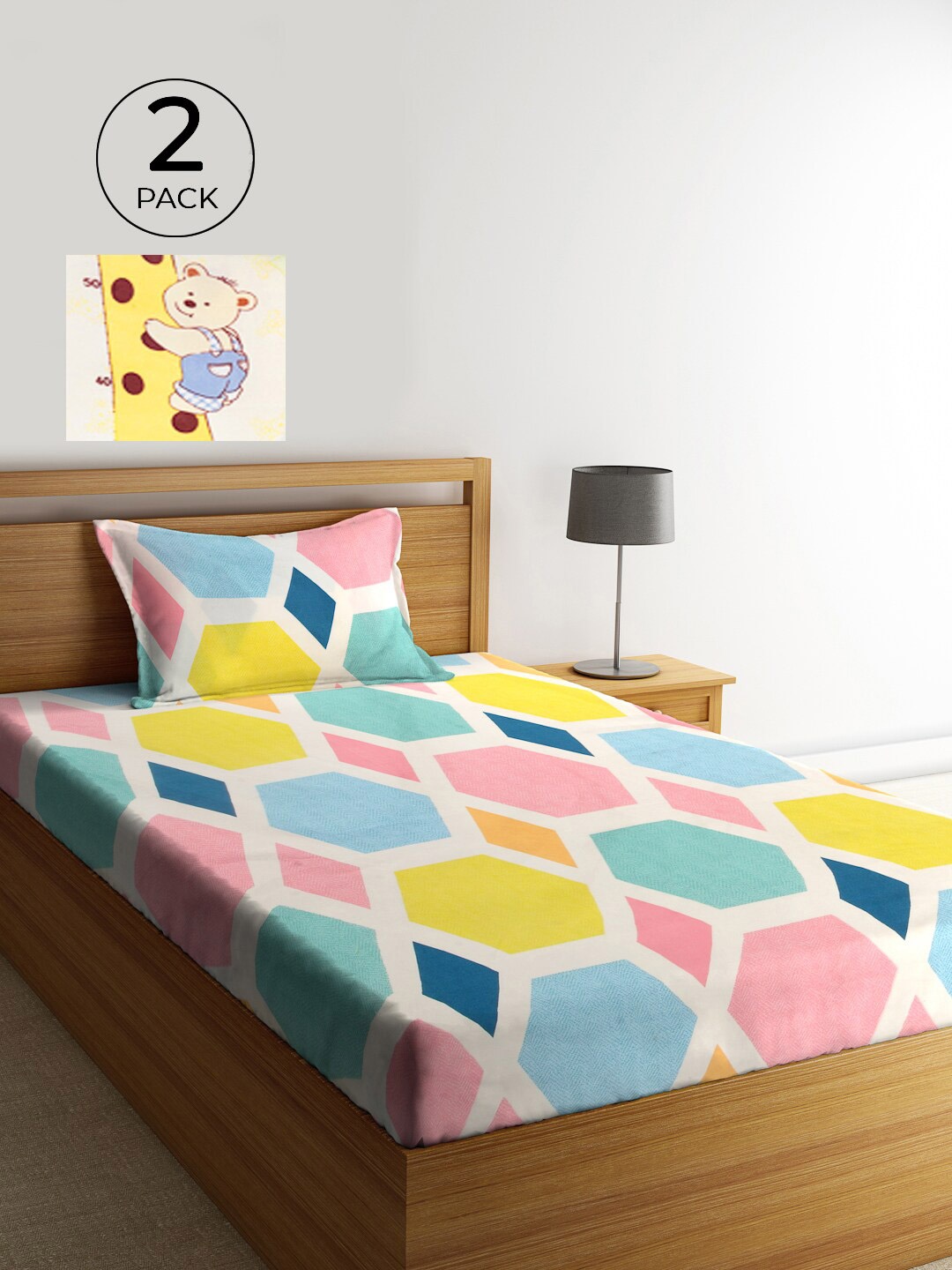 

KLOTTHE Multi Geometric 2 Single Bedsheet with 2 Pillow Covers