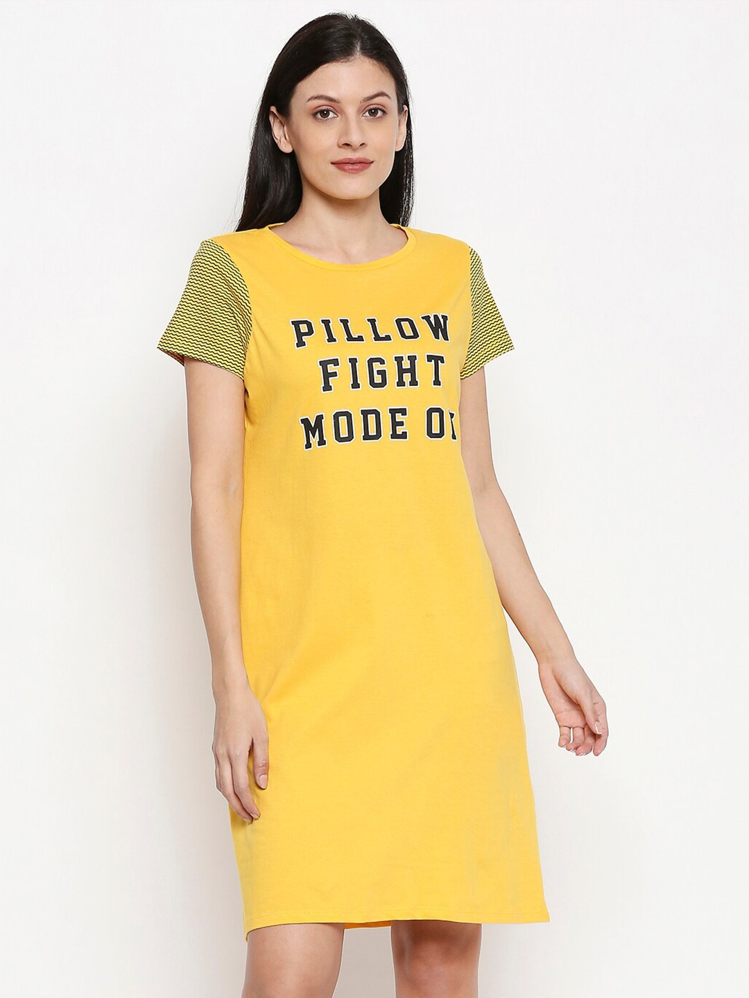 People Yellow & Black Printed Nightdress