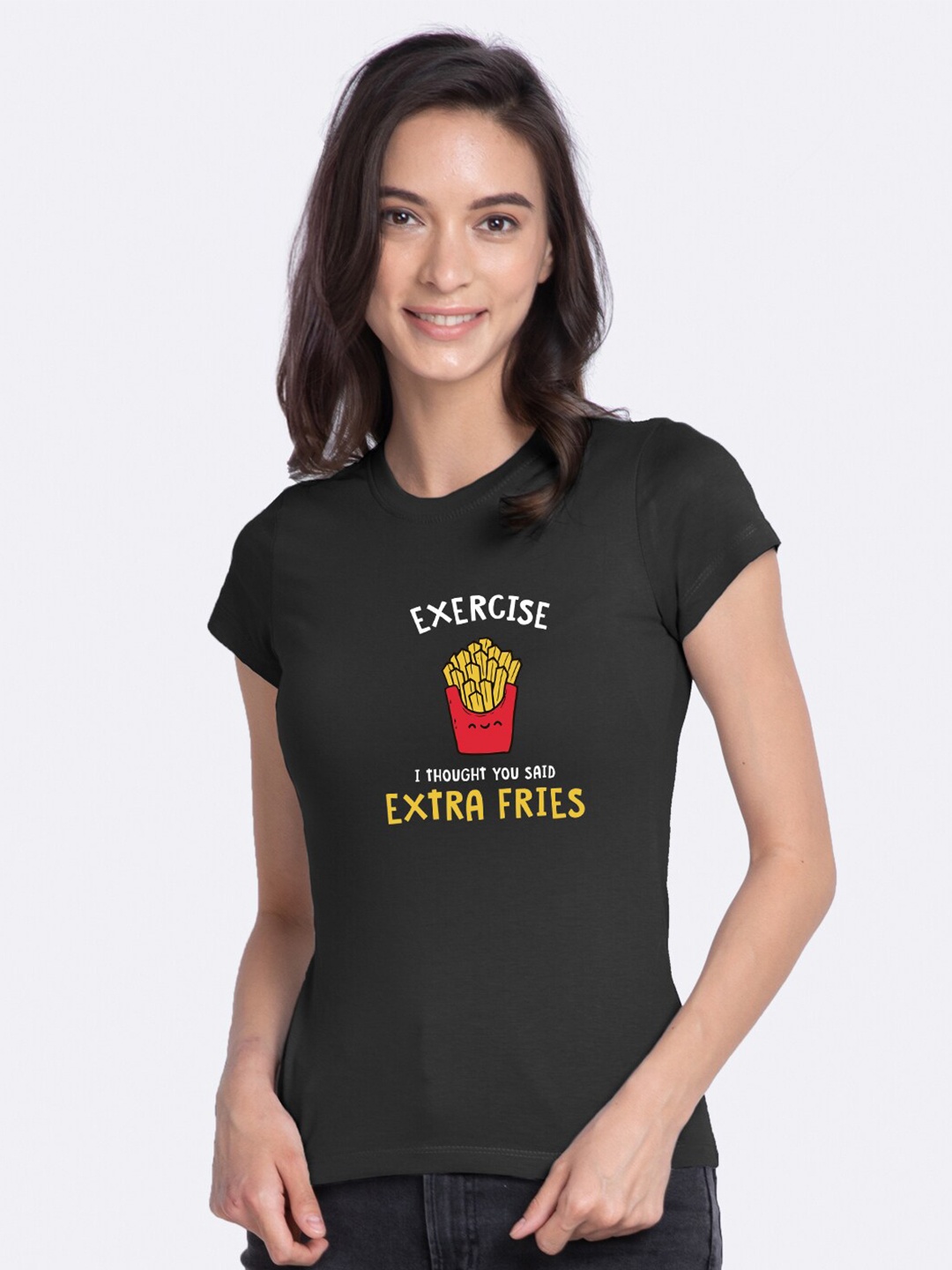 

Bewakoof Women Charcoal Grey Printed Round Neck T-shirt