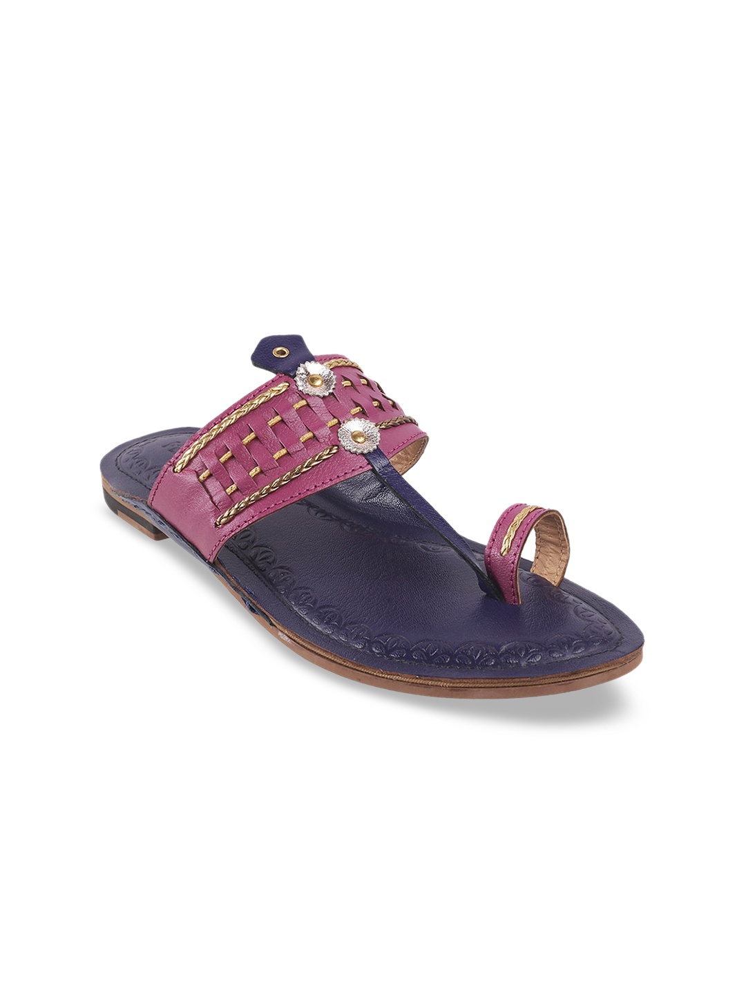 

Metro Women Magenta Basketweave Textured Leather One Toe Flats