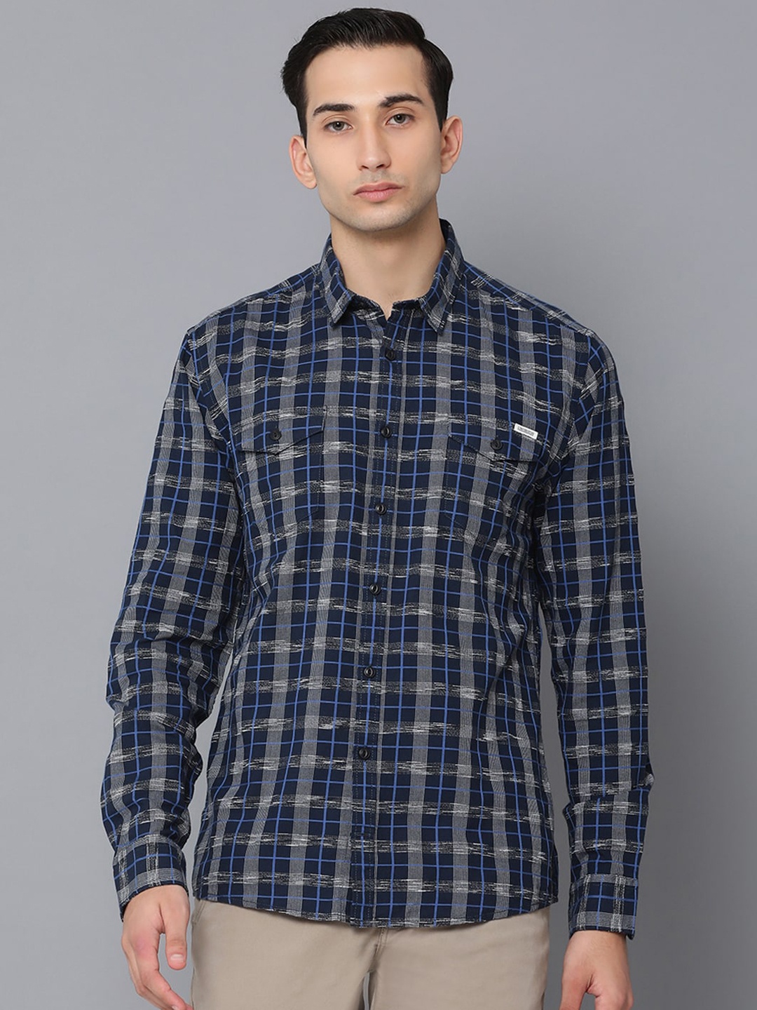 

LINDBERGH Men Blue & White Regular Fit Checked Casual Shirt