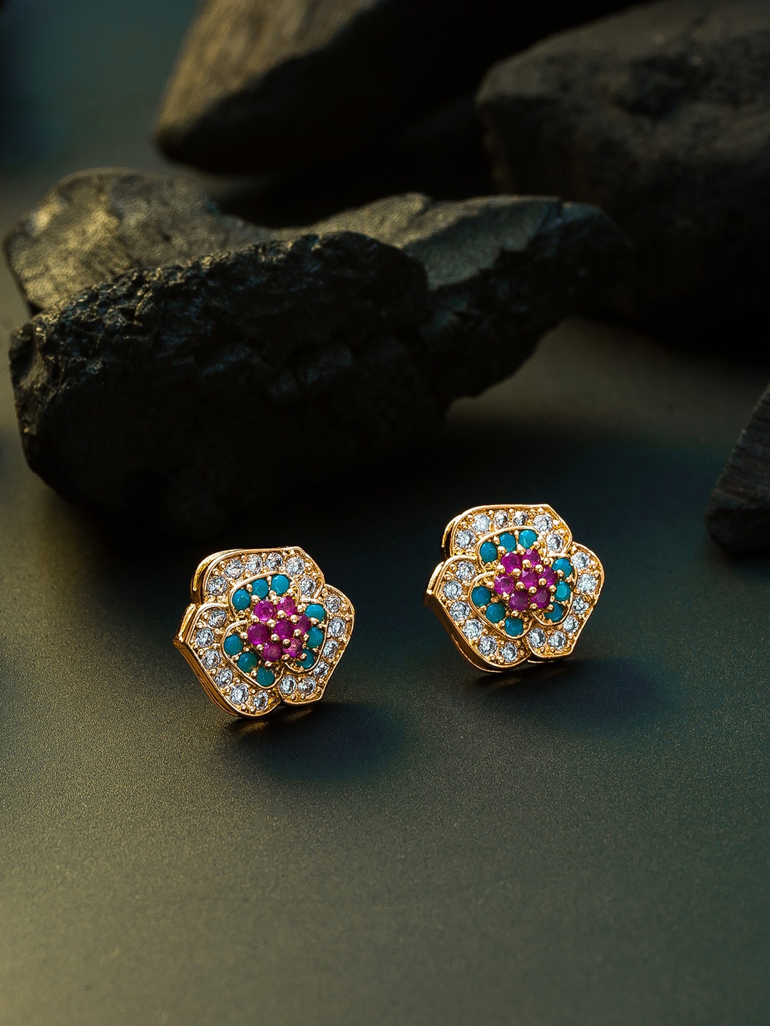 

aadita Magenta Gold-Plated Handcrafted Contemporary Studs