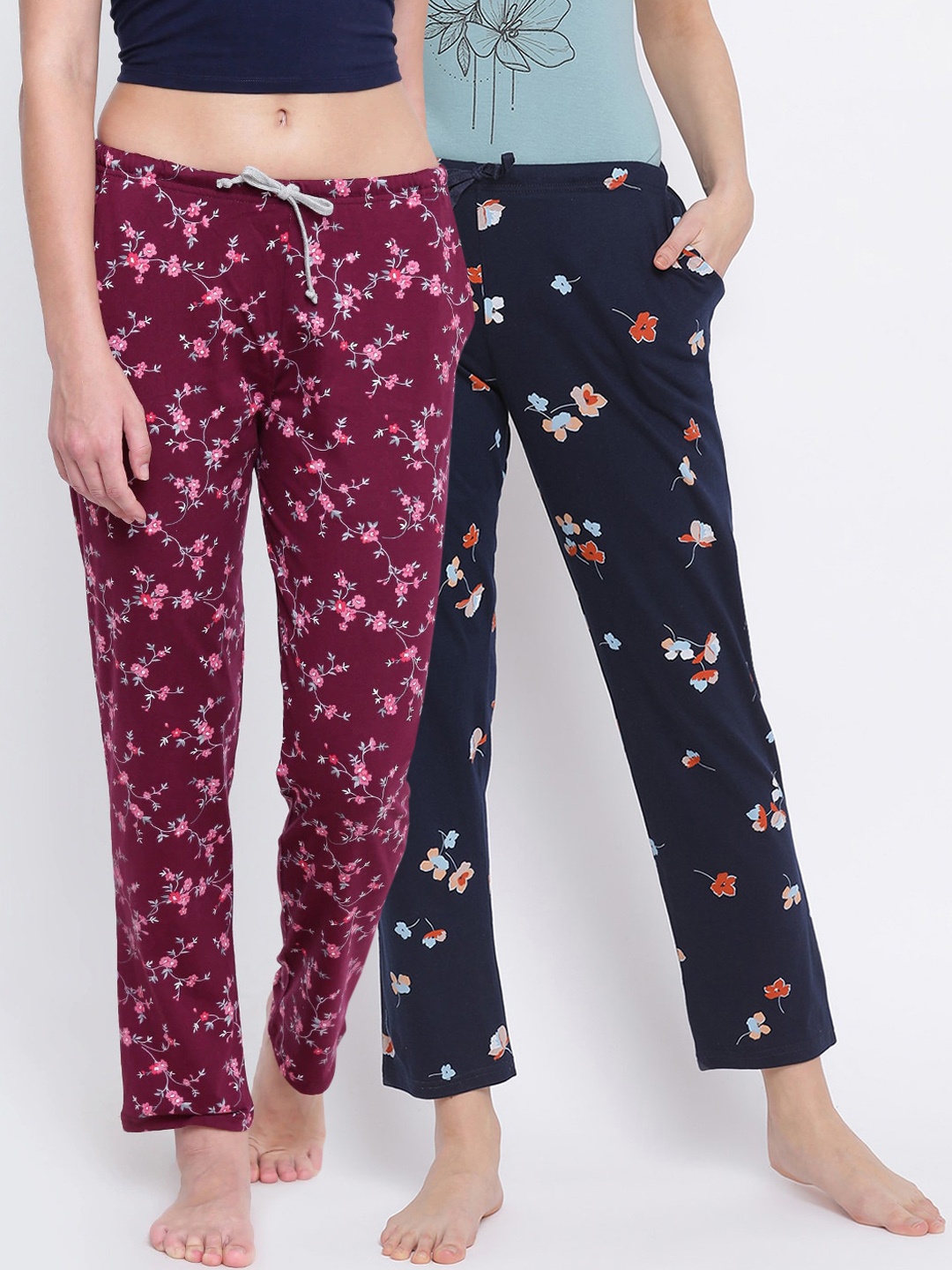 

Kanvin Women Pack of 2 Printed Cotton Lounge Pants, Navy blue