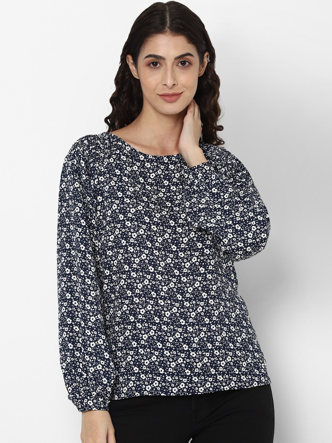 

Allen Solly Woman Navy Blue Floral Regular Top