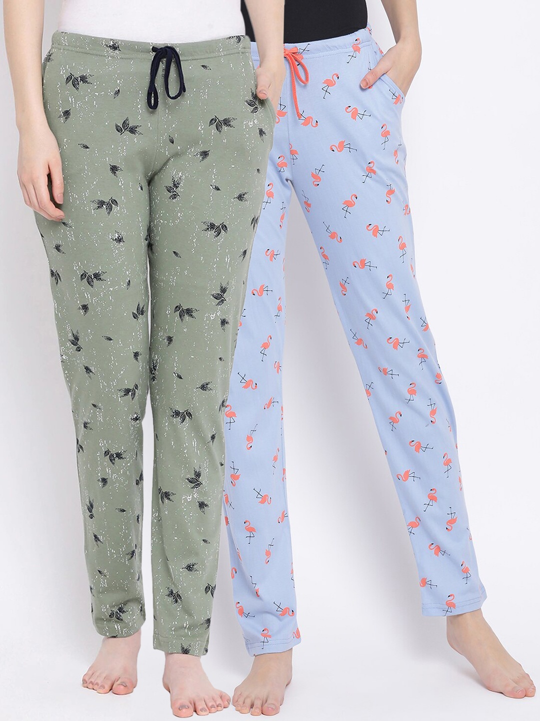 

Kanvin Women Pack of 2 Printed Pure Cotton Lounge Pants, Blue