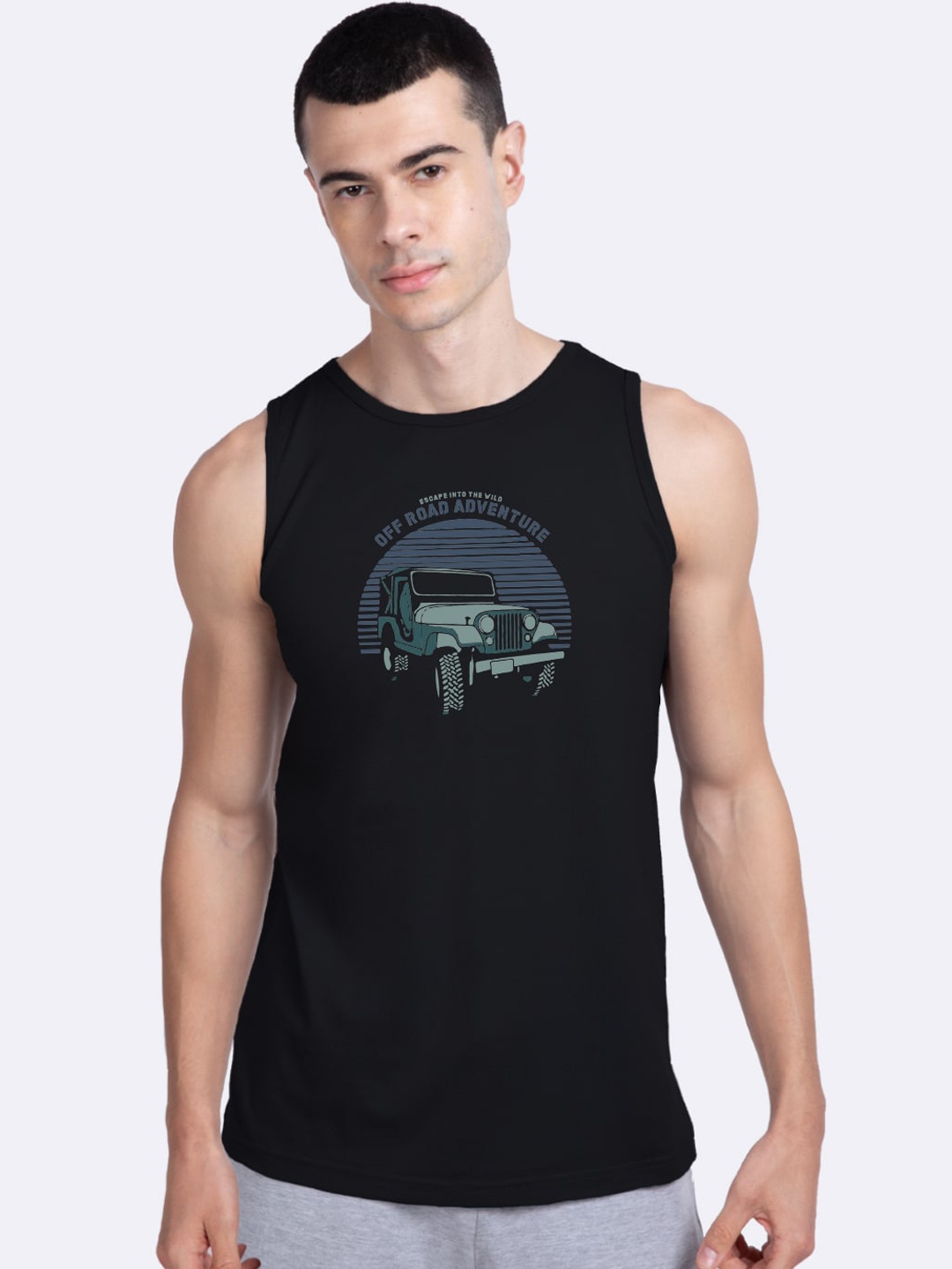 

Bewakoof Men Black & Grey Printed Basic Innerwear Vest