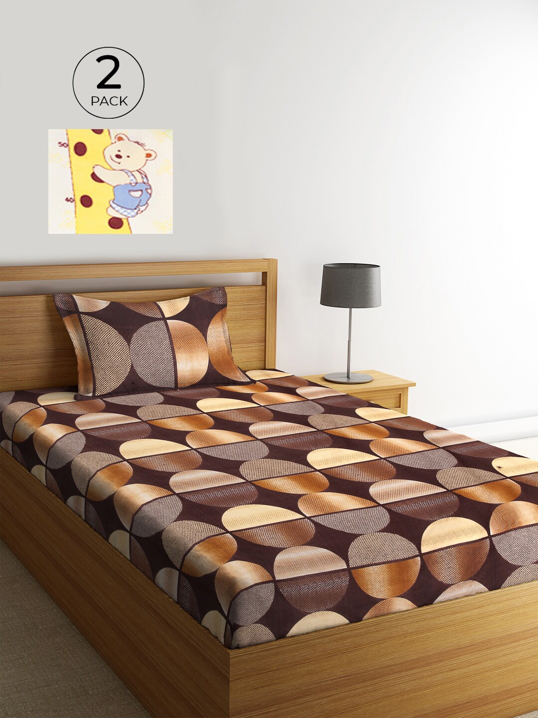 

KLOTTHE Geometric 2 Single Bedsheet with 2 Pillow Covers, Multi
