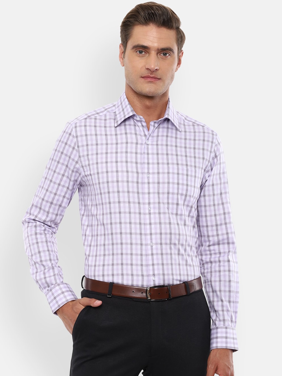 

Louis Philippe Men Purple Regular Fit Checked Casual Shirt