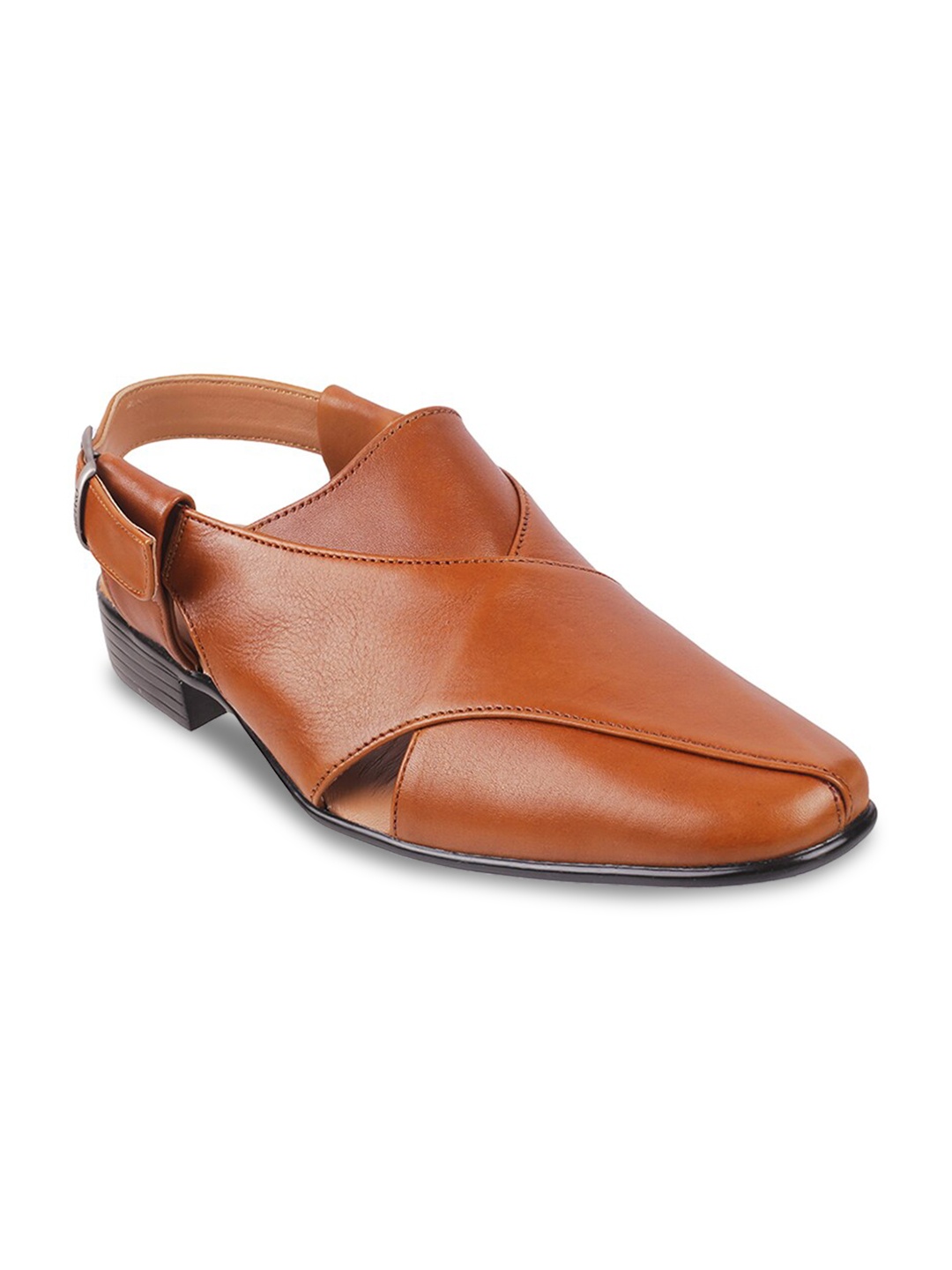 Metro Men Tan Brown Leather Shoe-Style Sandals