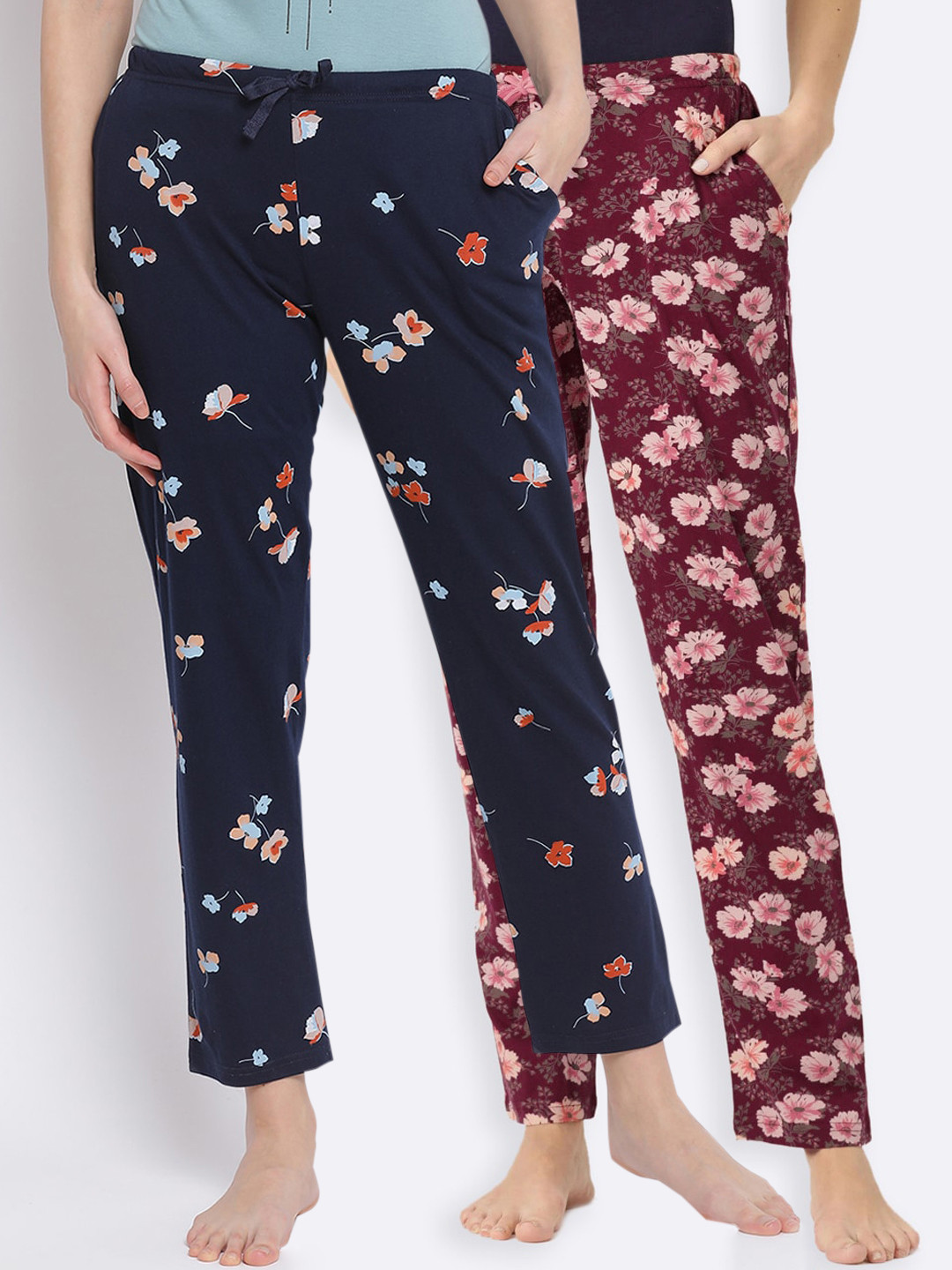 

Kanvin Women Pack Of 2 Printed Cotton Lounge Pants, Navy blue