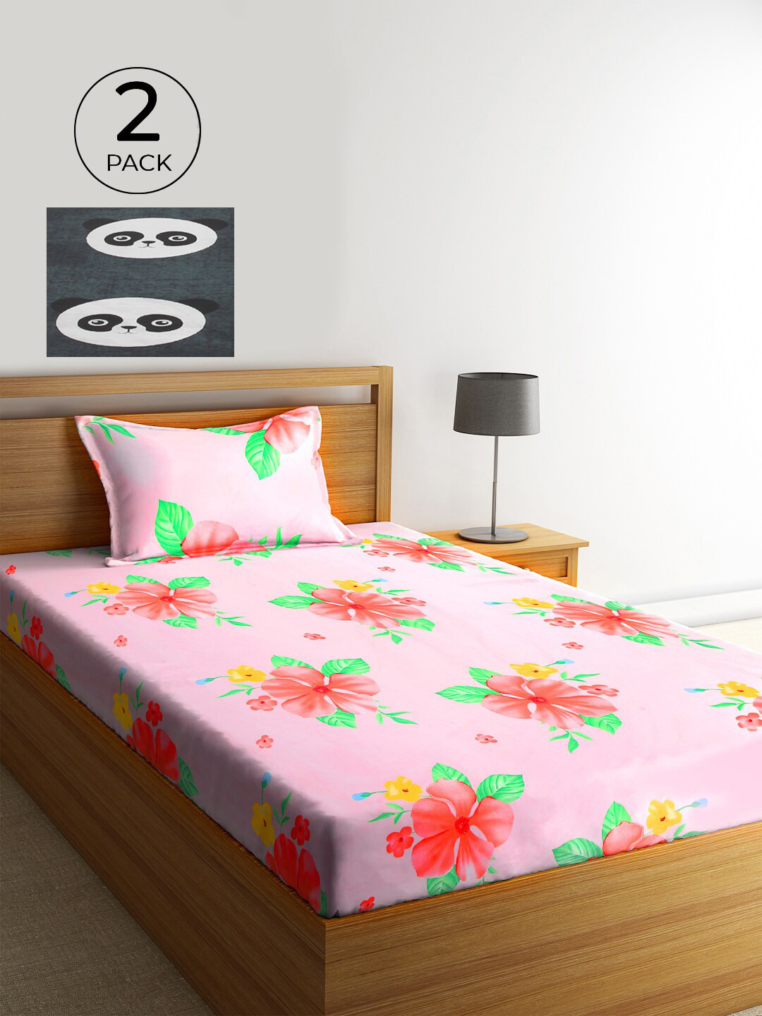 

KLOTTHE Multi Floral Cotton 2 Single Bedsheet with 2 Pillow Covers, Pink