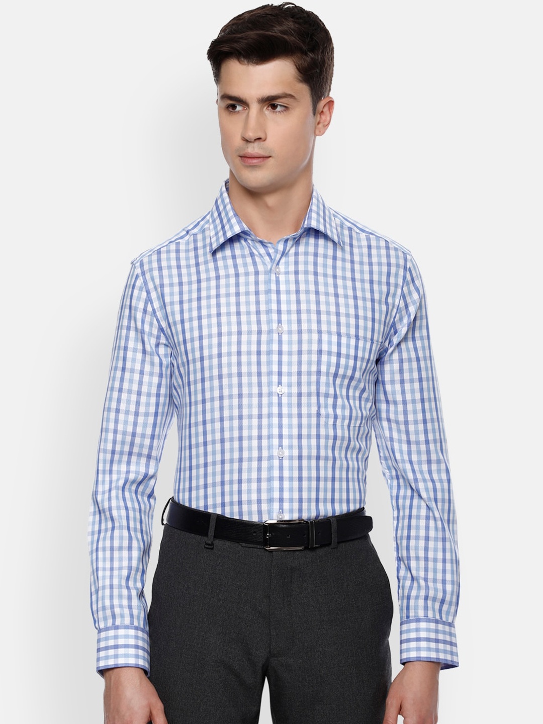 

Louis Philippe Men White Regular Fit Checked Casual Shirt
